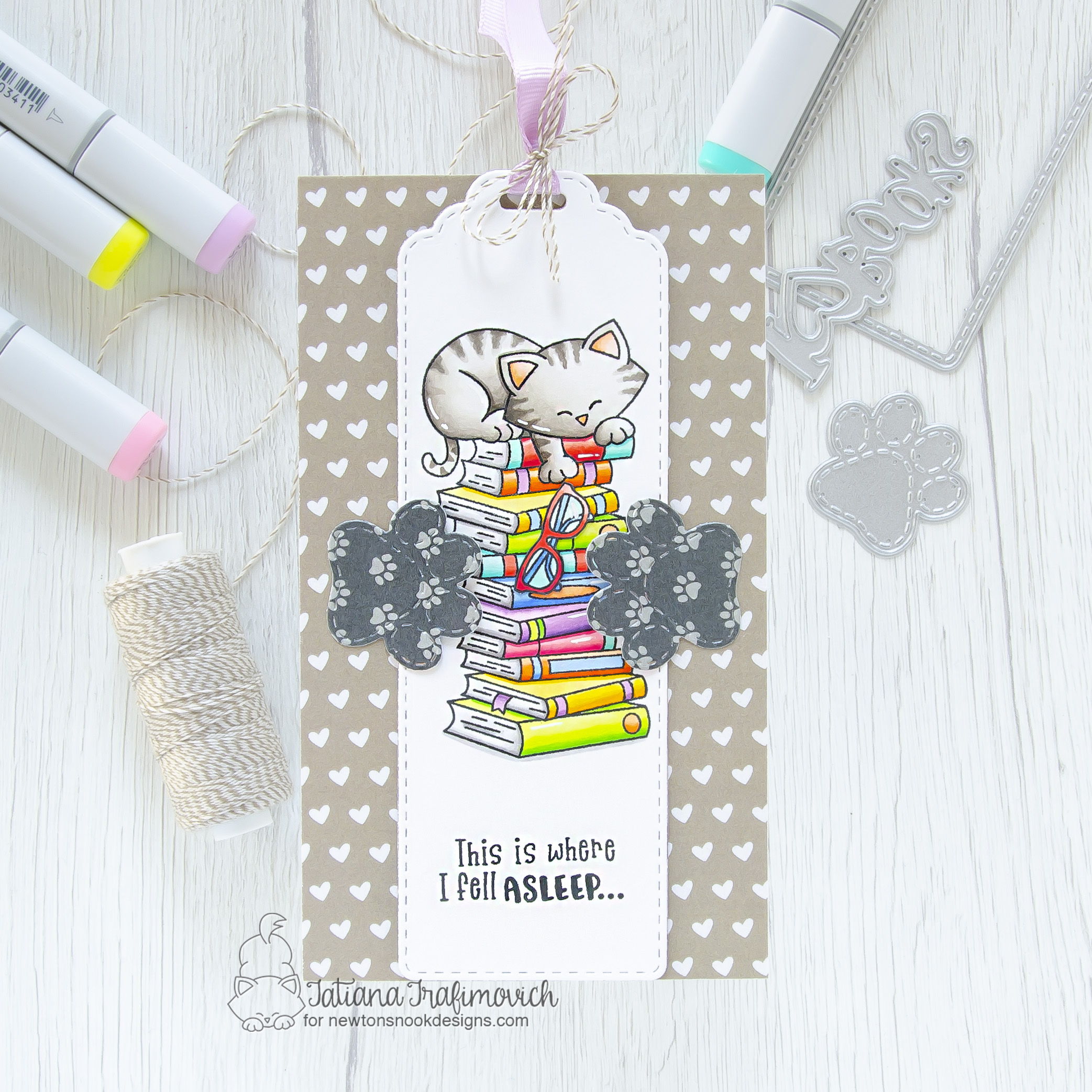 #handmade card and bookmark by Tatiana Trafimovich #tatianacraftandart - All Booked Up stamp set by Newton's Nook Designs #newtonsnook