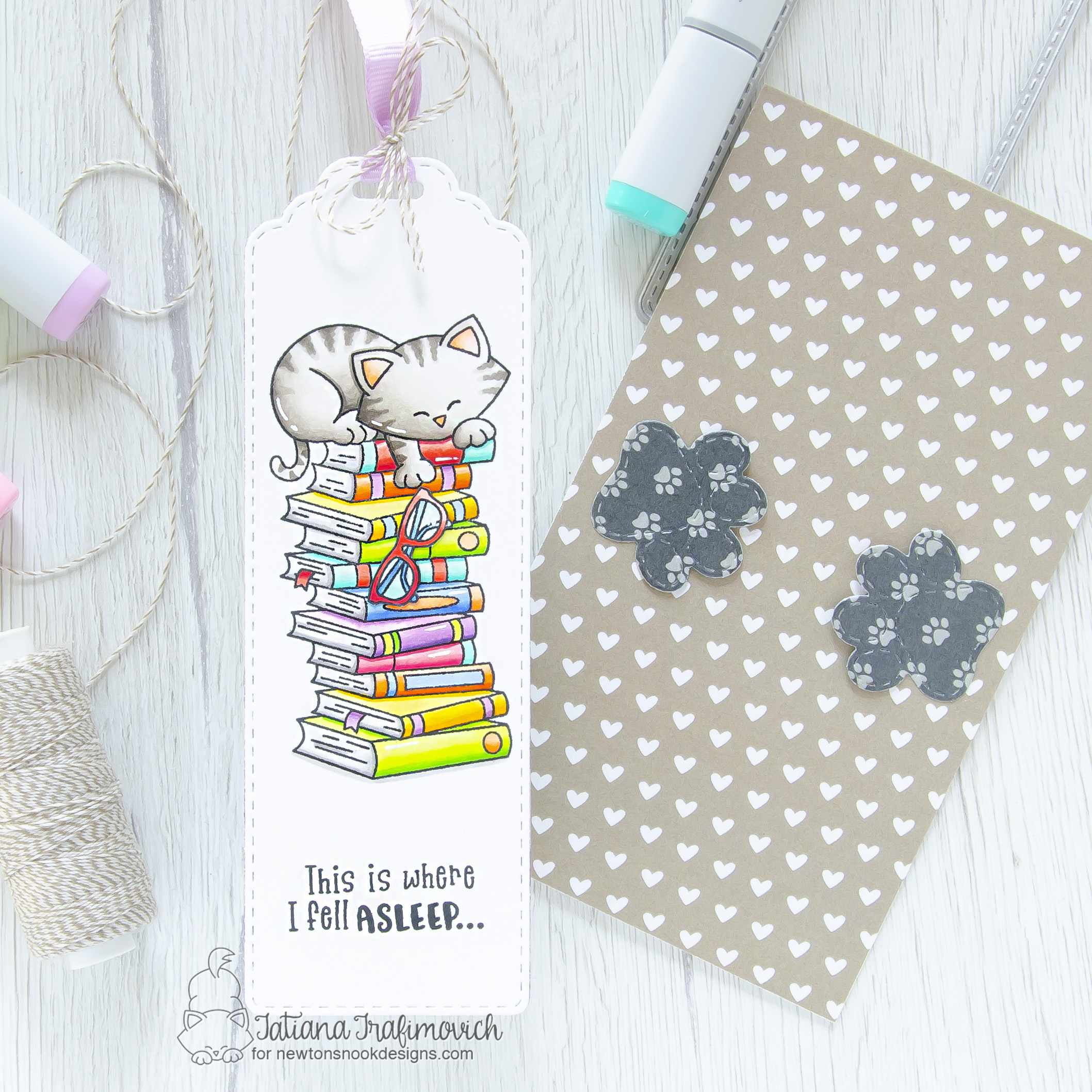 #handmade card and bookmark by Tatiana Trafimovich #tatianacraftandart - All Booked Up stamp set by Newton's Nook Designs #newtonsnook