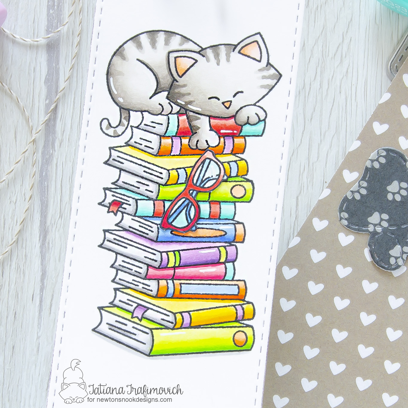 #handmade card and bookmark by Tatiana Trafimovich #tatianacraftandart - All Booked Up stamp set by Newton's Nook Designs #newtonsnook