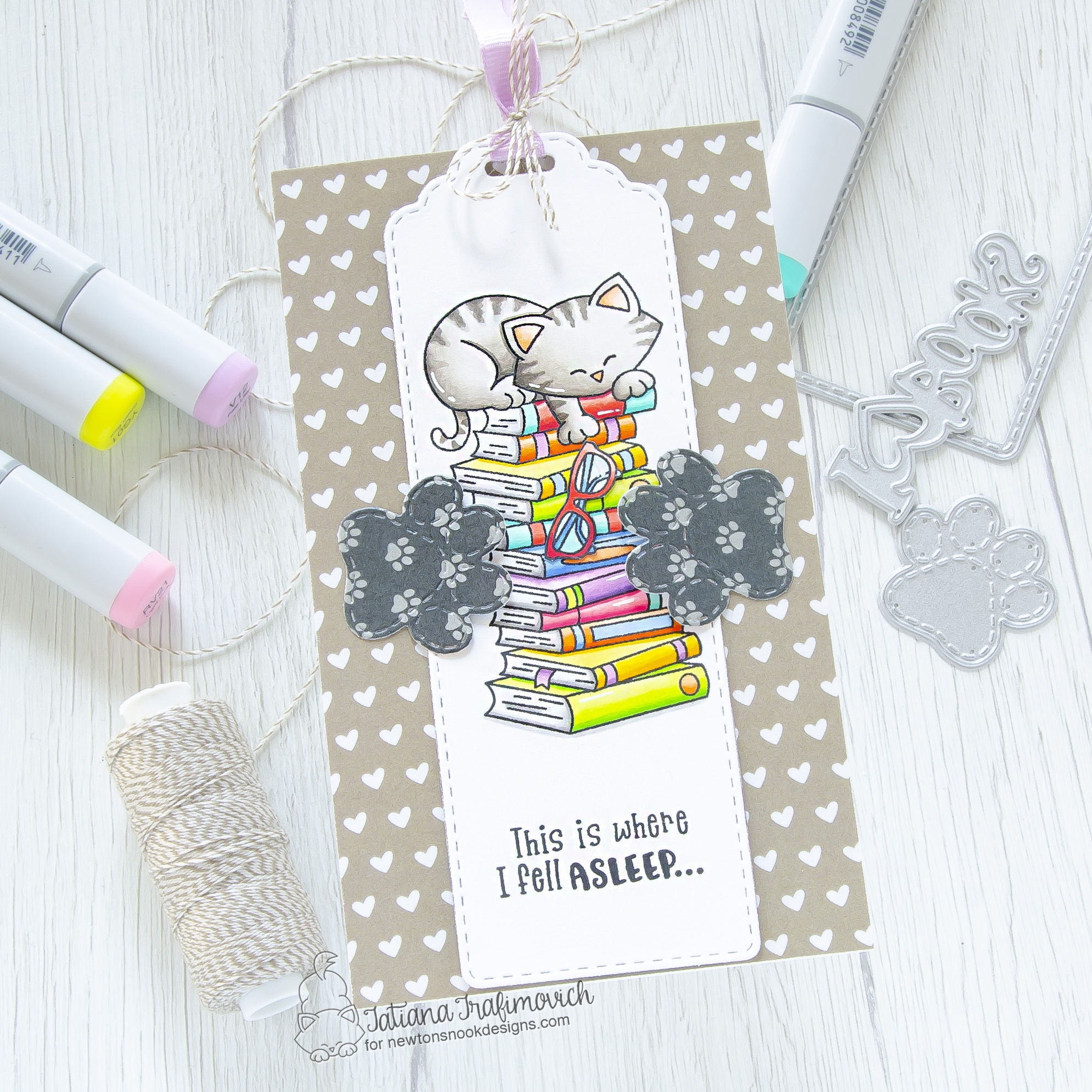 #handmade card and bookmark by Tatiana Trafimovich #tatianacraftandart - All Booked Up stamp set by Newton's Nook Designs #newtonsnook