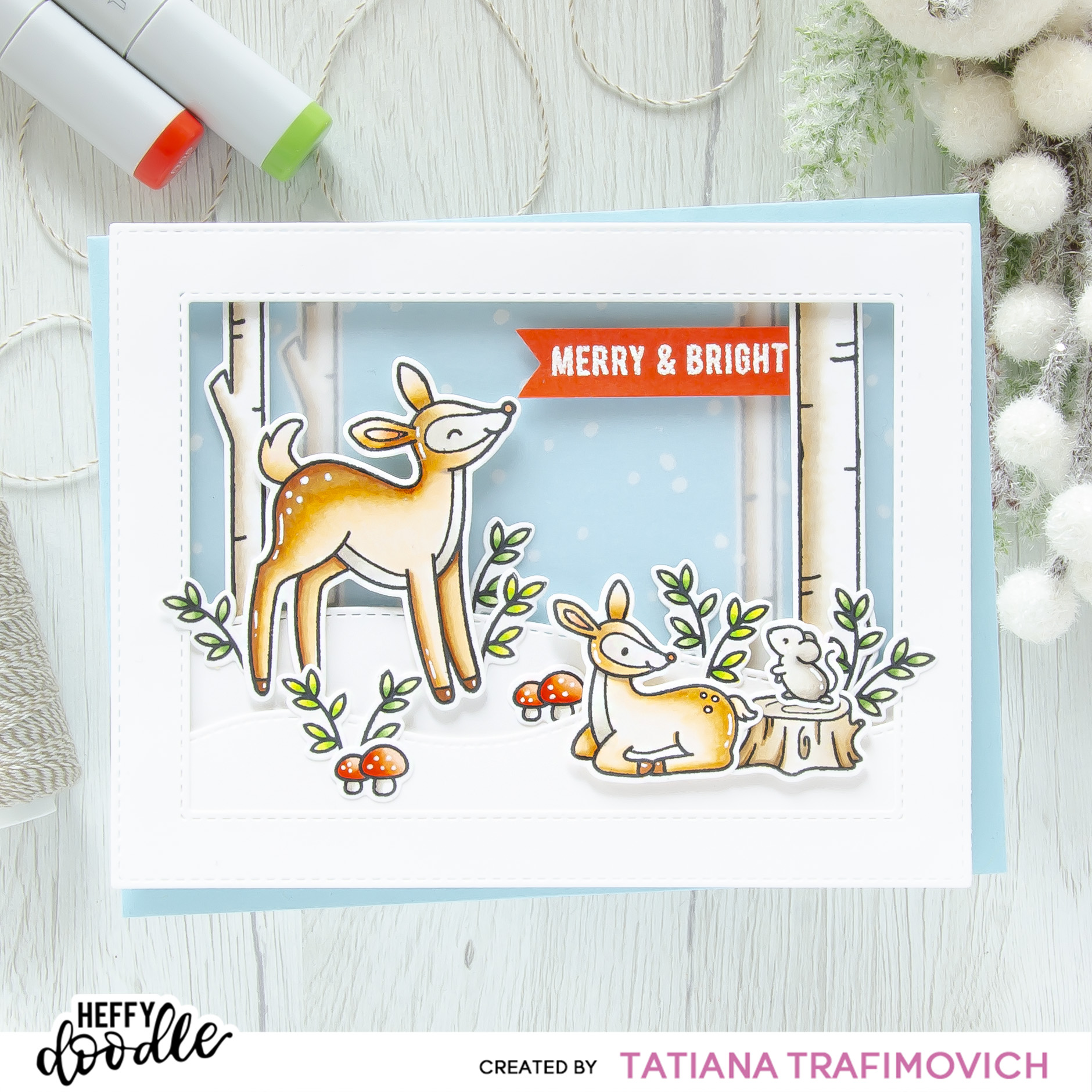 Merry & Bright #handmade card by Tatiana Trafimovich #tatianacraftandart - Deer To Me Stamp Set by Heffy Doodle #heffydoodle