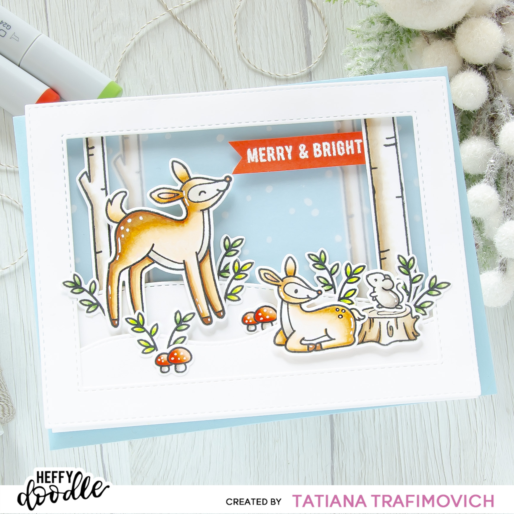 Merry & Bright #handmade card by Tatiana Trafimovich #tatianacraftandart - Deer To Me Stamp Set by Heffy Doodle #heffydoodle