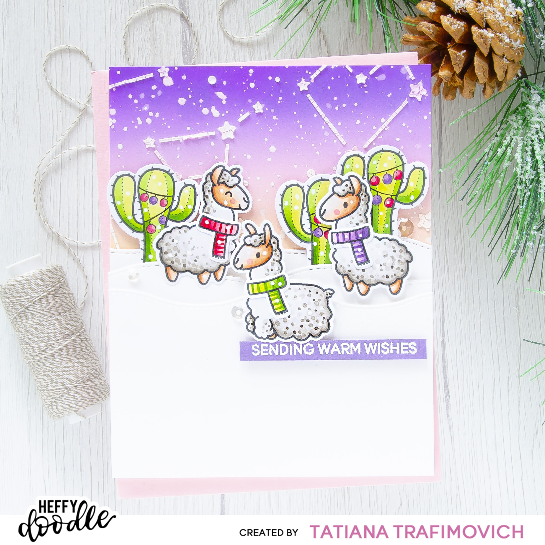 Sending Warm Wishes #handmade card by Tatiana Trafimovich #tatianacraftandart - Llamazing Llamas Stamp Set by Heffy Doodle #heffydoodle