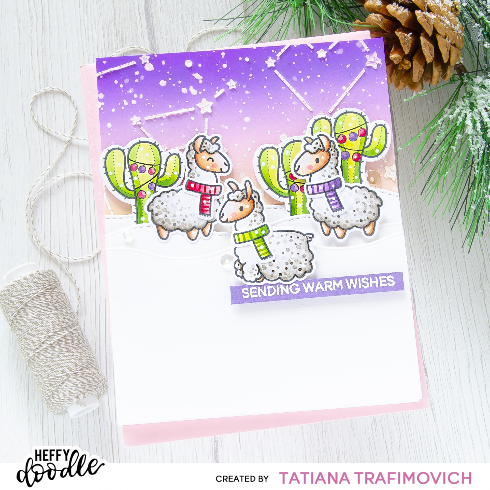 Sending Warm Wishes #handmade card by Tatiana Trafimovich #tatianacraftandart - Llamazing Llamas Stamp Set by Heffy Doodle #heffydoodle