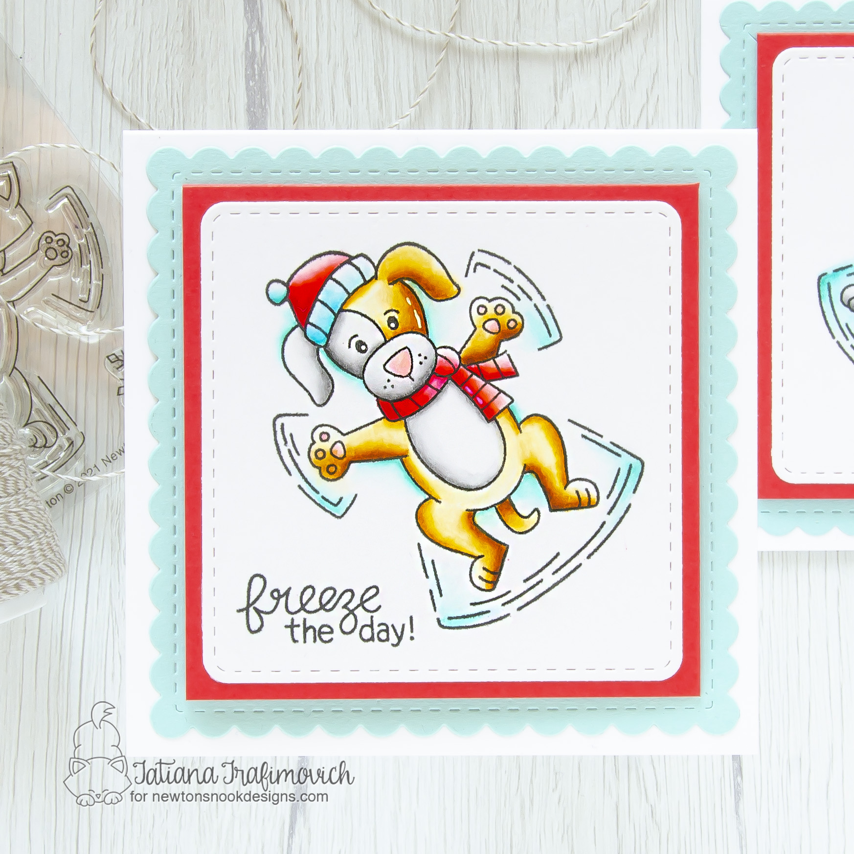 Freeze The Day #handmade card and bookmark by Tatiana Trafimovich #tatianacraftandart - Snow Angel Puppy stamp set by Newton's Nook Designs #newtonsnook