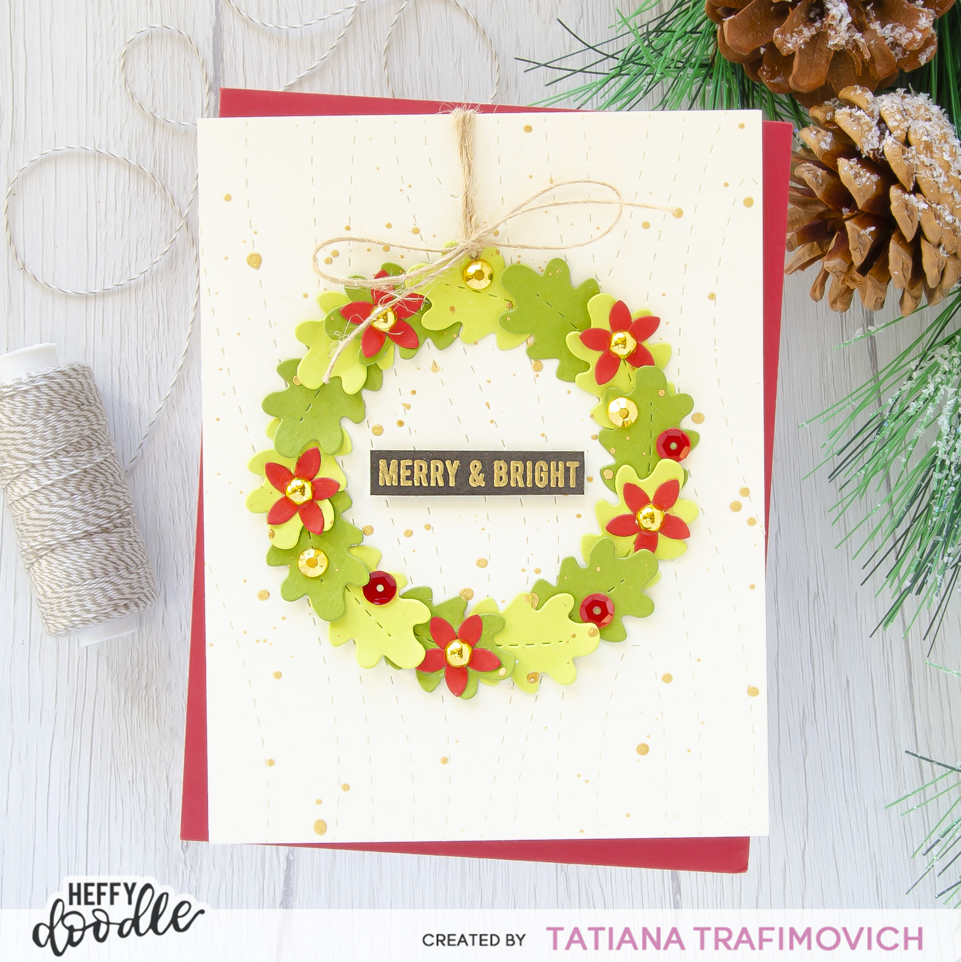 Merry & Bright #handmade card by Tatiana Trafimovich #tatianacraftandart - Forest Leaves Dies by Heffy Doodle #heffydoodle