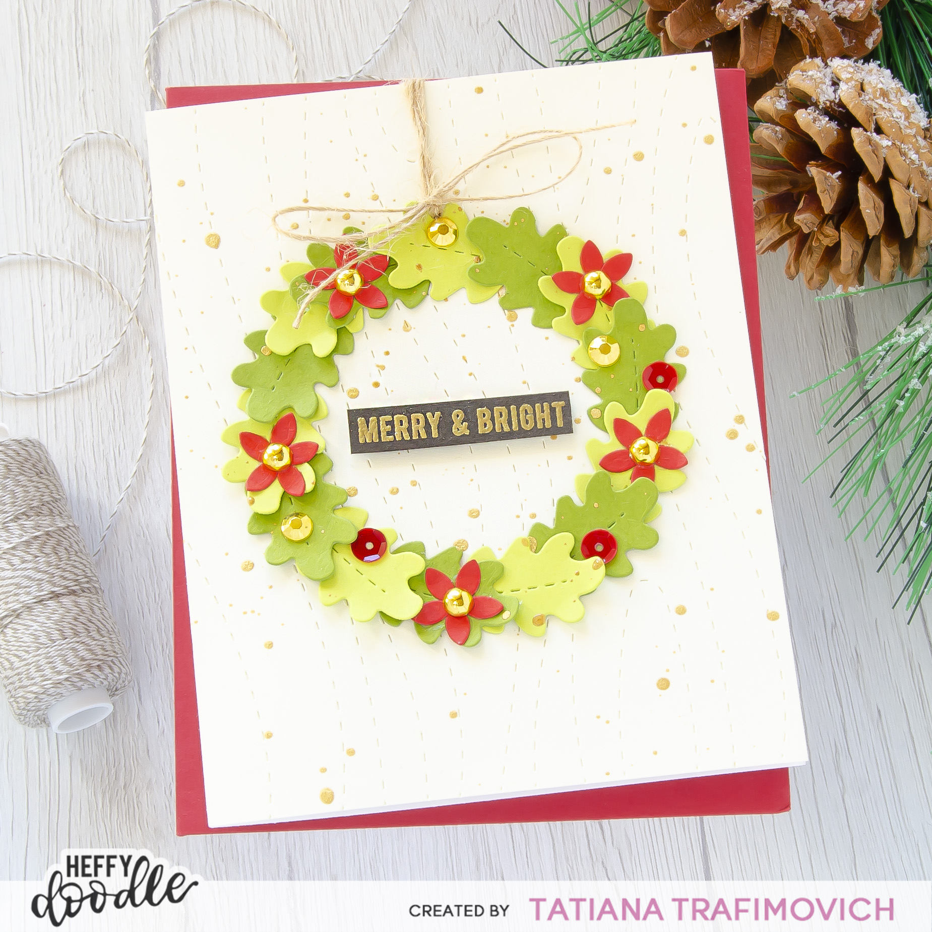 Merry & Bright #handmade card by Tatiana Trafimovich #tatianacraftandart - Forest Leaves Dies by Heffy Doodle #heffydoodle