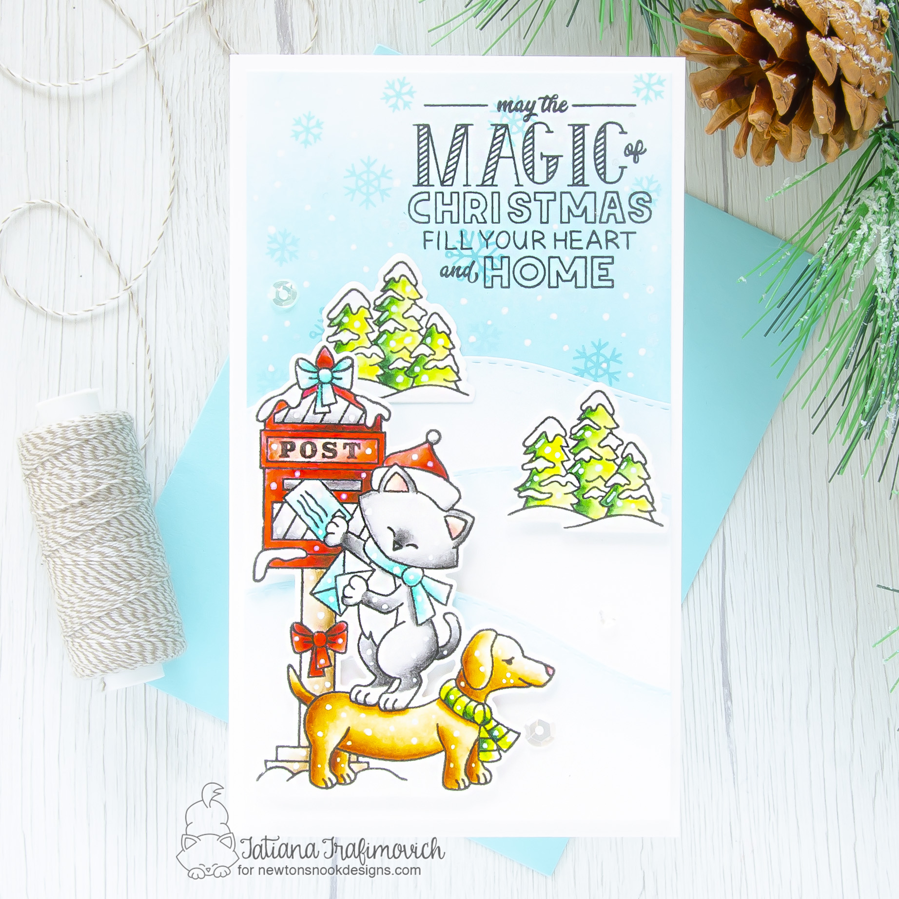 Holiday Christmas #handmade card by Tatiana Trafimovich #tatianacraftandart - Holiday Post stamp set by Newton's Nook Designs #newtonsnook