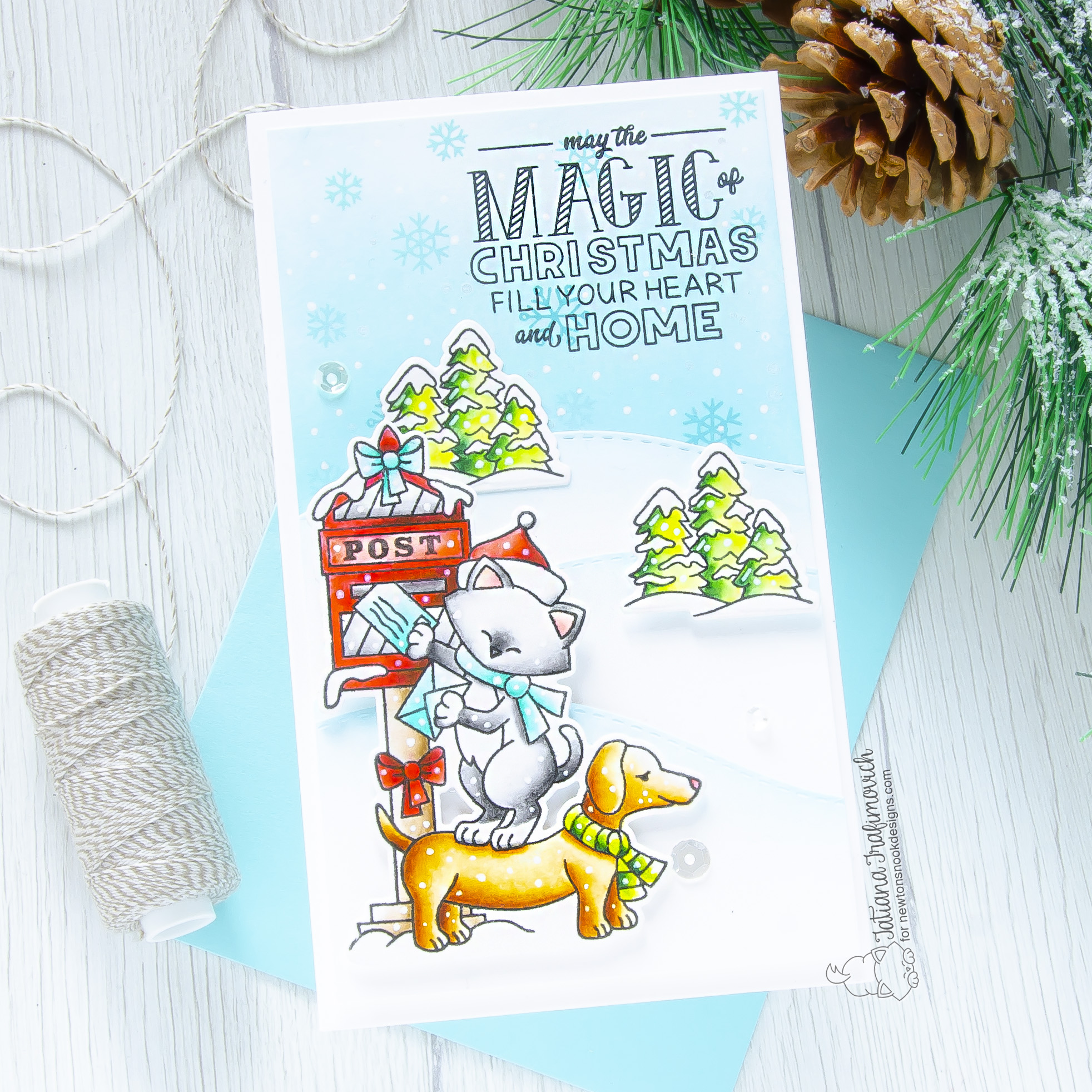 Holiday Christmas #handmade card by Tatiana Trafimovich #tatianacraftandart - Holiday Post stamp set by Newton's Nook Designs #newtonsnook
