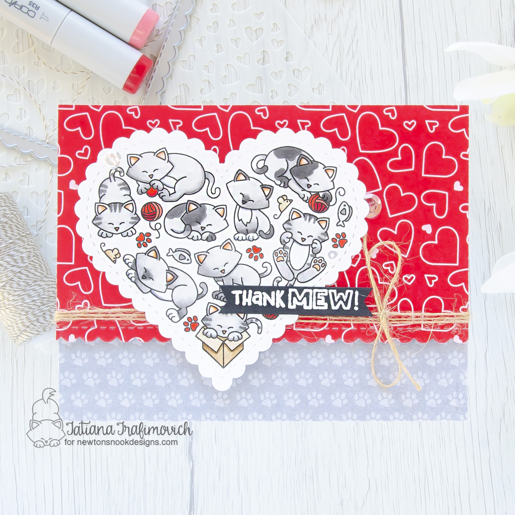 Thank MEW #handmade card by Tatiana Trafimovich #tatianacraftandart - Heartfelt Meows stamp set by Newton's Nook Designs #newtonsnook