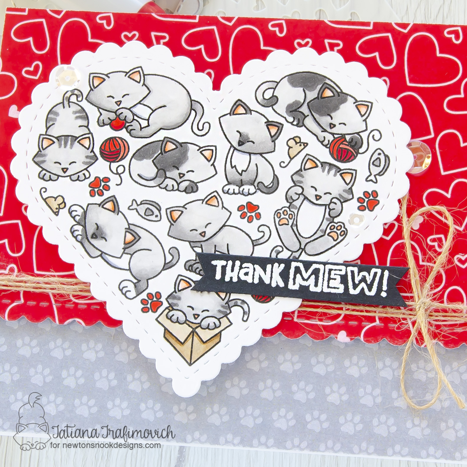 Thank MEW #handmade card by Tatiana Trafimovich #tatianacraftandart - Heartfelt Meows stamp set by Newton's Nook Designs #newtonsnook