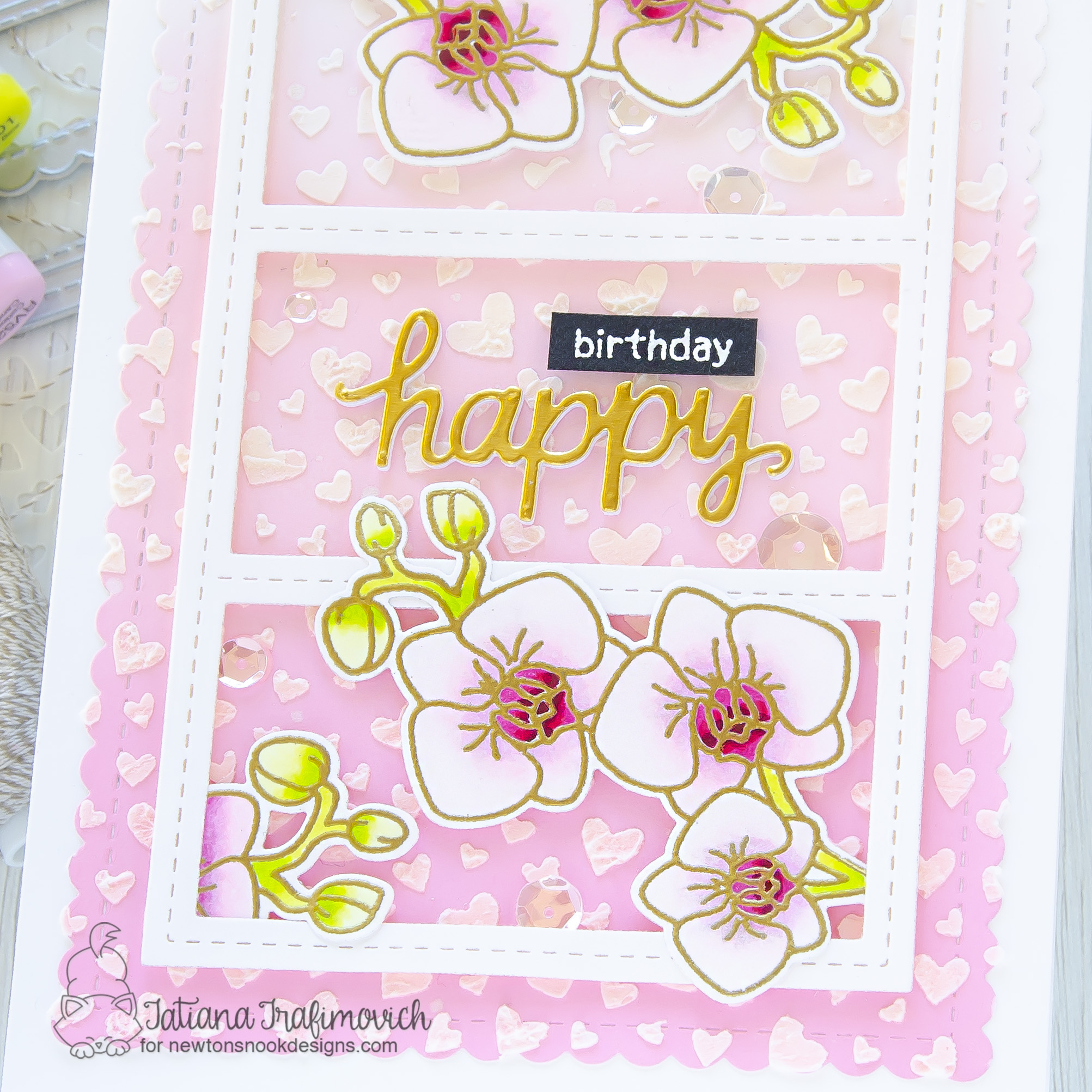 Happy Birthday #handmade card by Tatiana Trafimovich #tatianacraftandart - Orchids stamp set by Newton's Nook Designs #newtonsnook