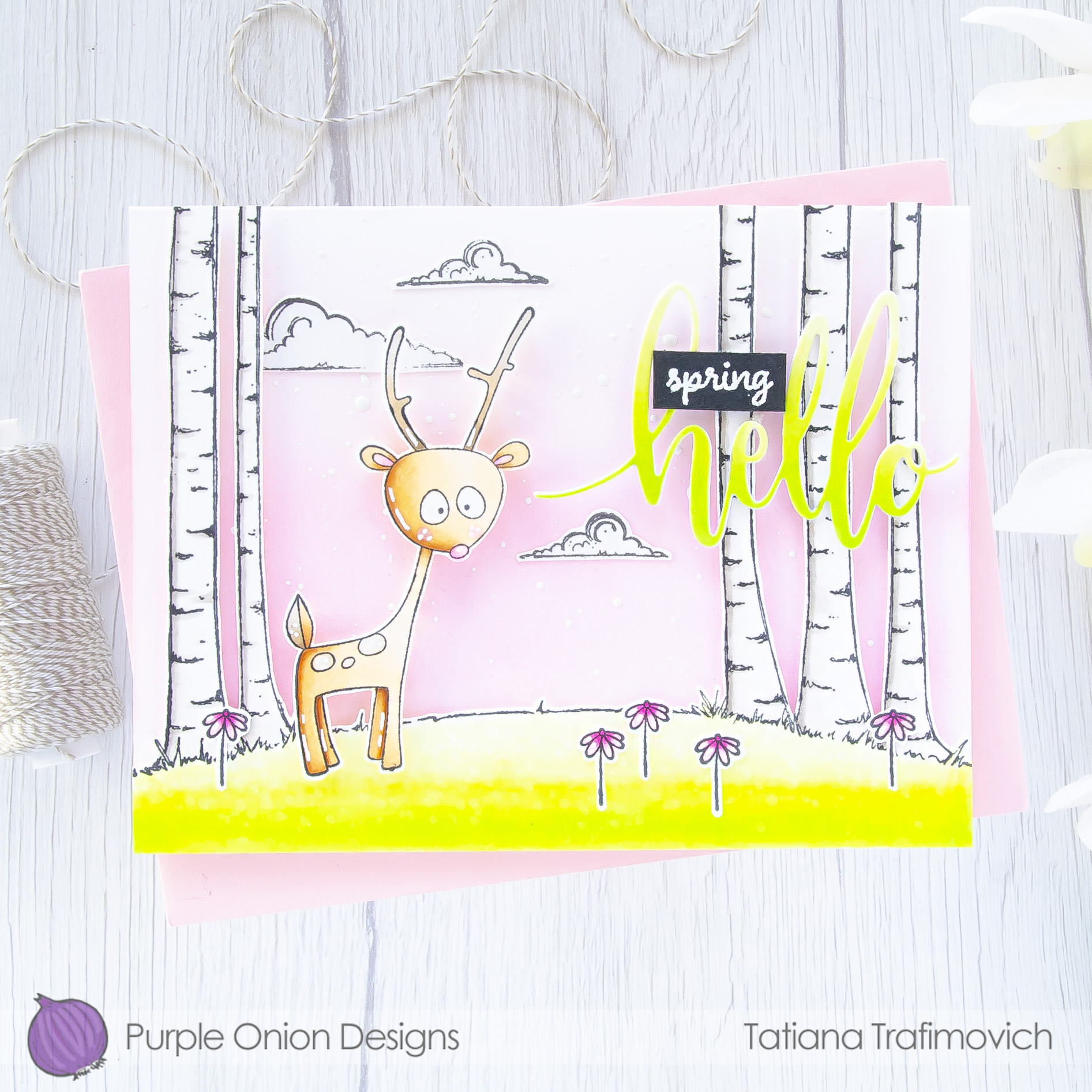 Hello Spring #handmade card by Tatiana Trafimovich #tatianacraftandart - stamps by Purple Onion Designs