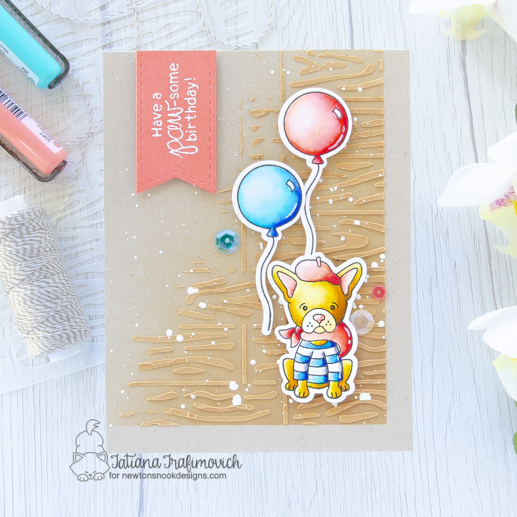 Have a PAW-some Birthday #handmade card by Tatiana Trafimovich #tatianacraftandart - Fabulous Frenchies stamp set by Newton's Nook Designs #newtonsnook