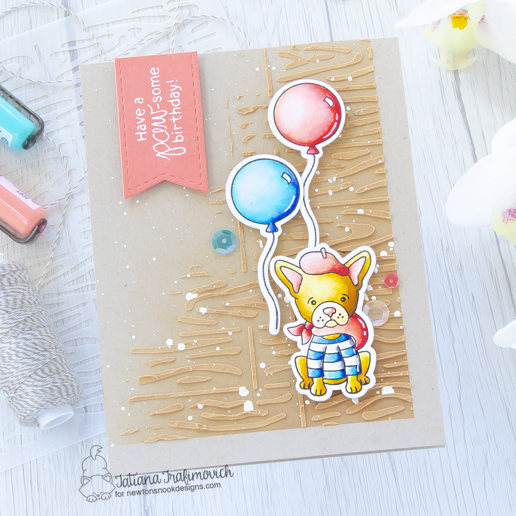 Have a PAW-some Birthday #handmade card by Tatiana Trafimovich #tatianacraftandart - Fabulous Frenchies stamp set by Newton's Nook Designs #newtonsnook