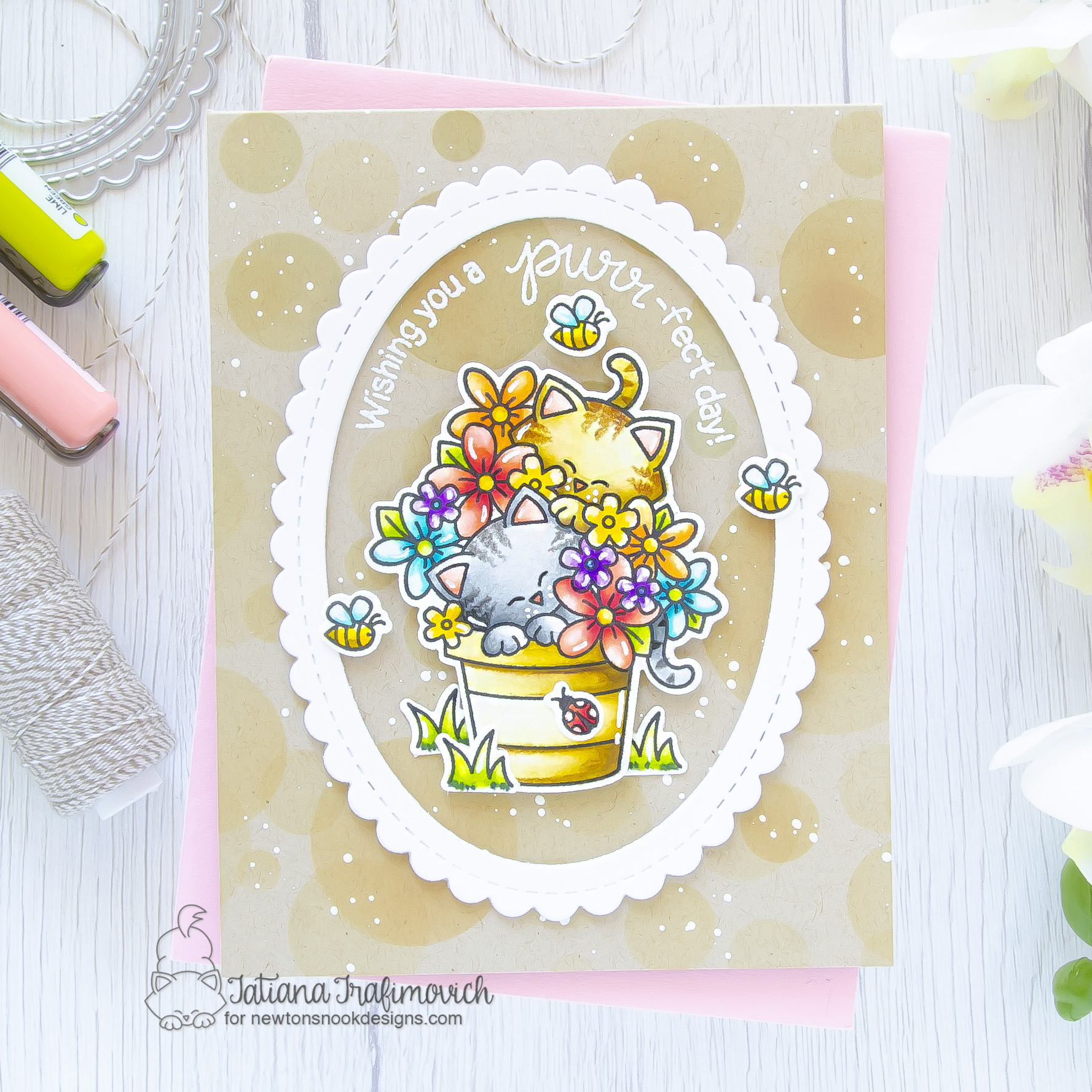 Wishing You A PURR-fect Day #handmade card by Tatiana Trafimovich #tatianacraftandart - Newton's Blooms stamp set by Newton's Nook Designs #newtonsnook