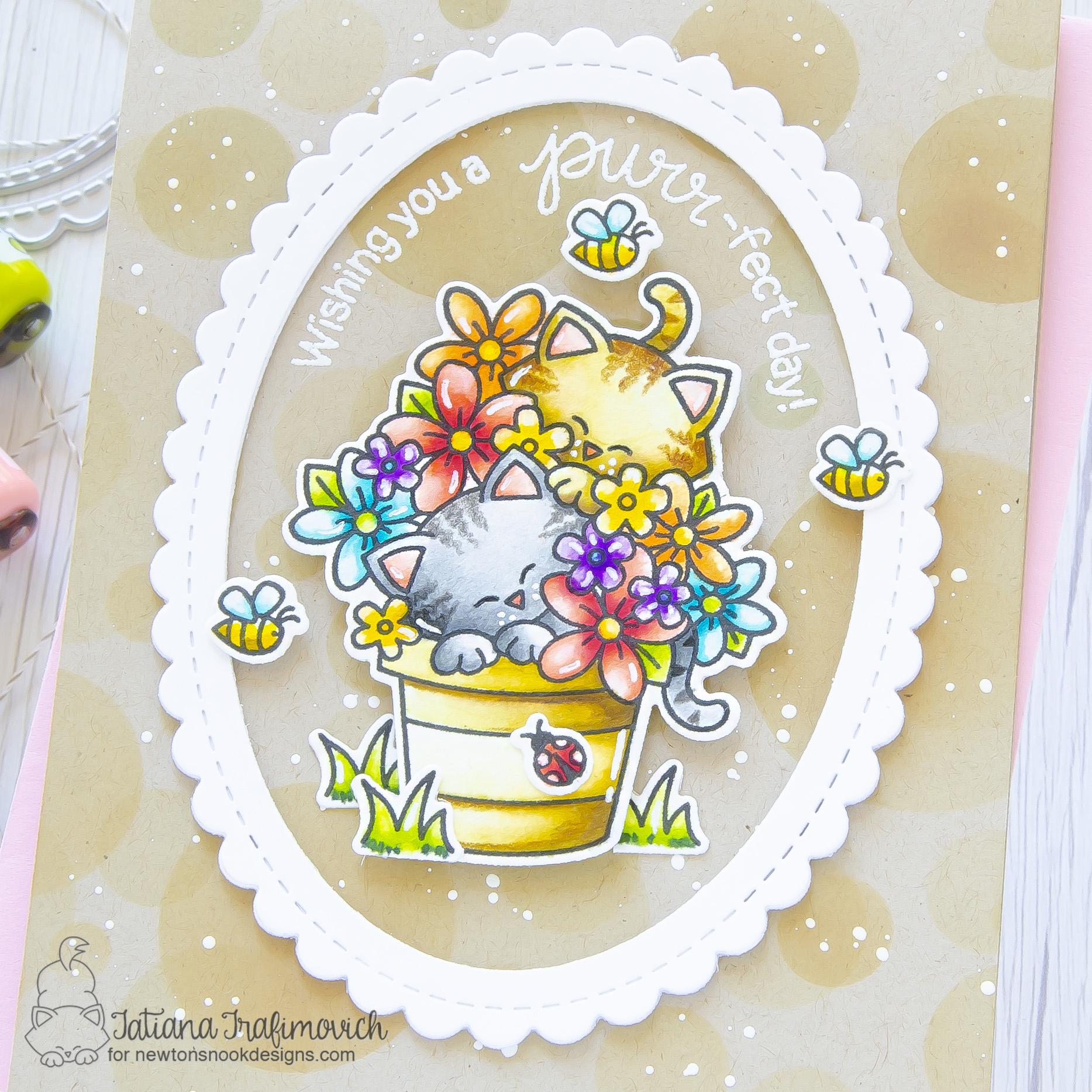 Wishing You A PURR-fect Day #handmade card by Tatiana Trafimovich #tatianacraftandart - Newton's Blooms stamp set by Newton's Nook Designs #newtonsnook