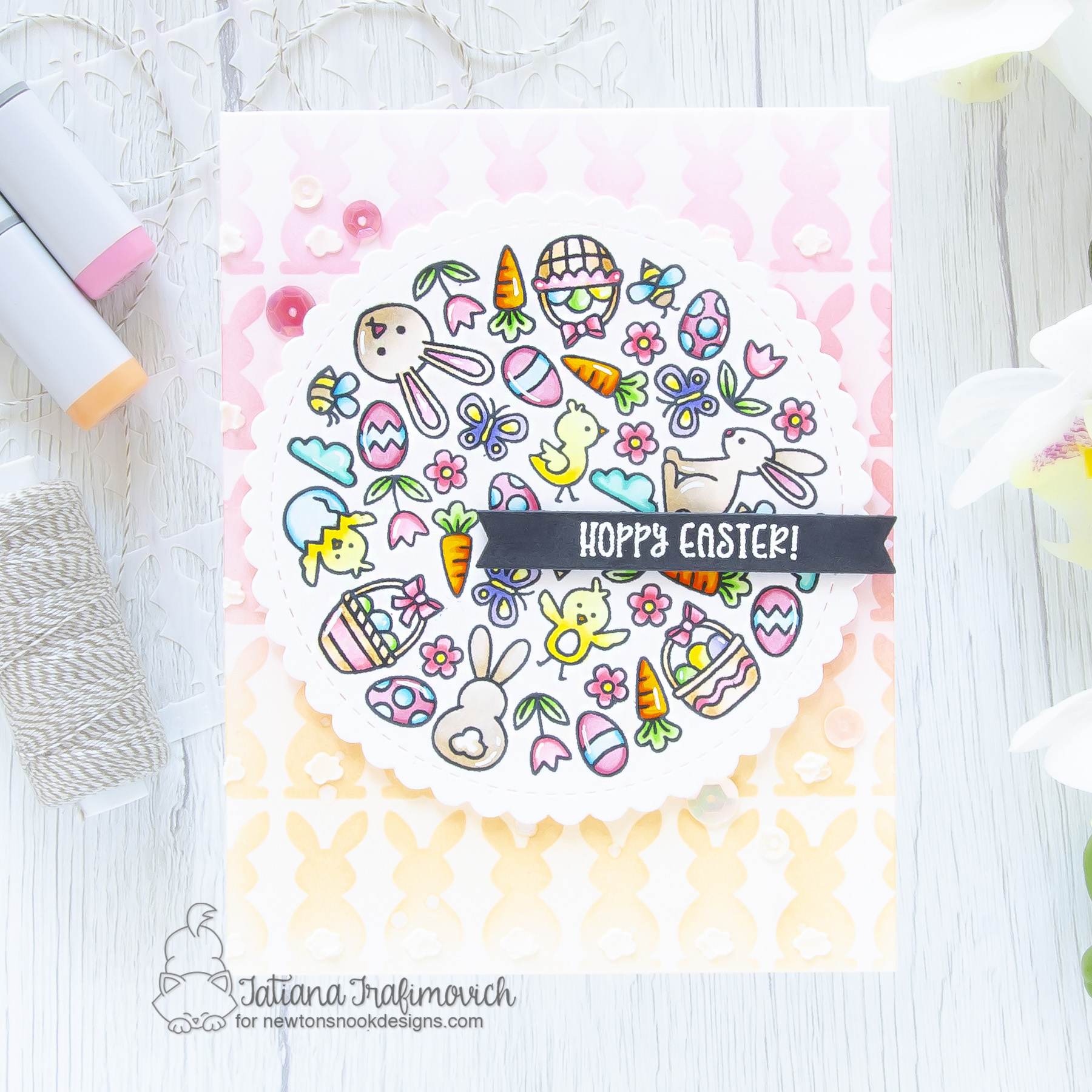 Hoppy Easter #handmade card by Tatiana Trafimovich #tatianacraftandart - Spring Roundabout set by Newton's Nook Designs #newtonsnook