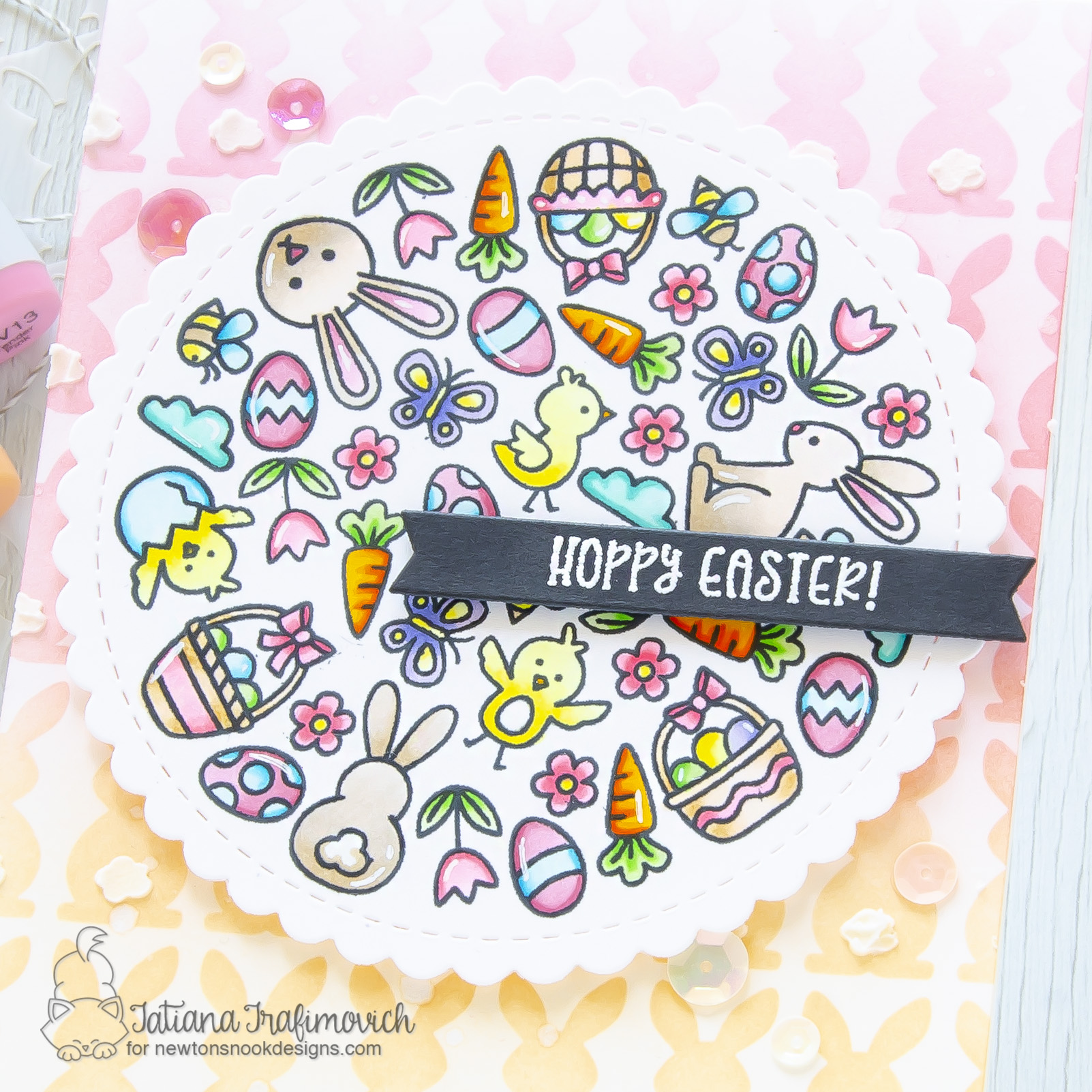 Hoppy Easter #handmade card by Tatiana Trafimovich #tatianacraftandart - Spring Roundabout set by Newton's Nook Designs #newtonsnook
