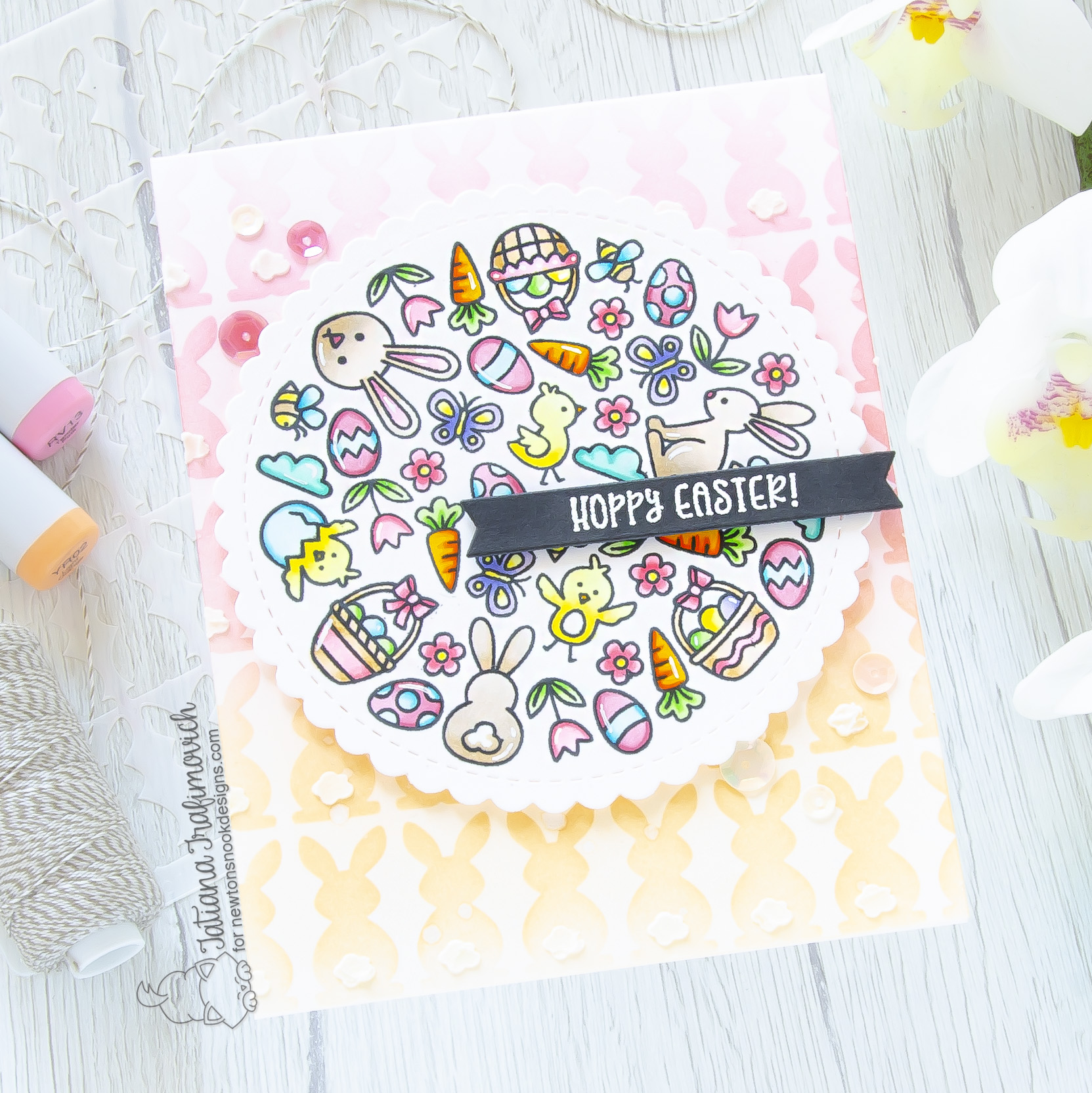 Hoppy Easter #handmade card by Tatiana Trafimovich #tatianacraftandart - Spring Roundabout set by Newton's Nook Designs #newtonsnook