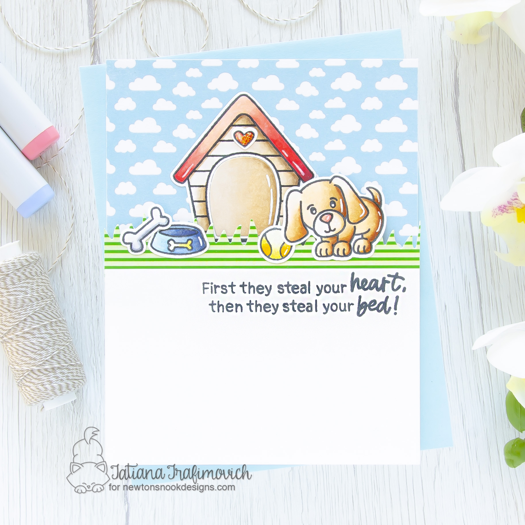 First They Steal Your Heart... #handmade card by Tatiana Trafimovich #tatianacraftandart - Welcome New Dog stamp set by Newton's Nook Designs #newtonsnook