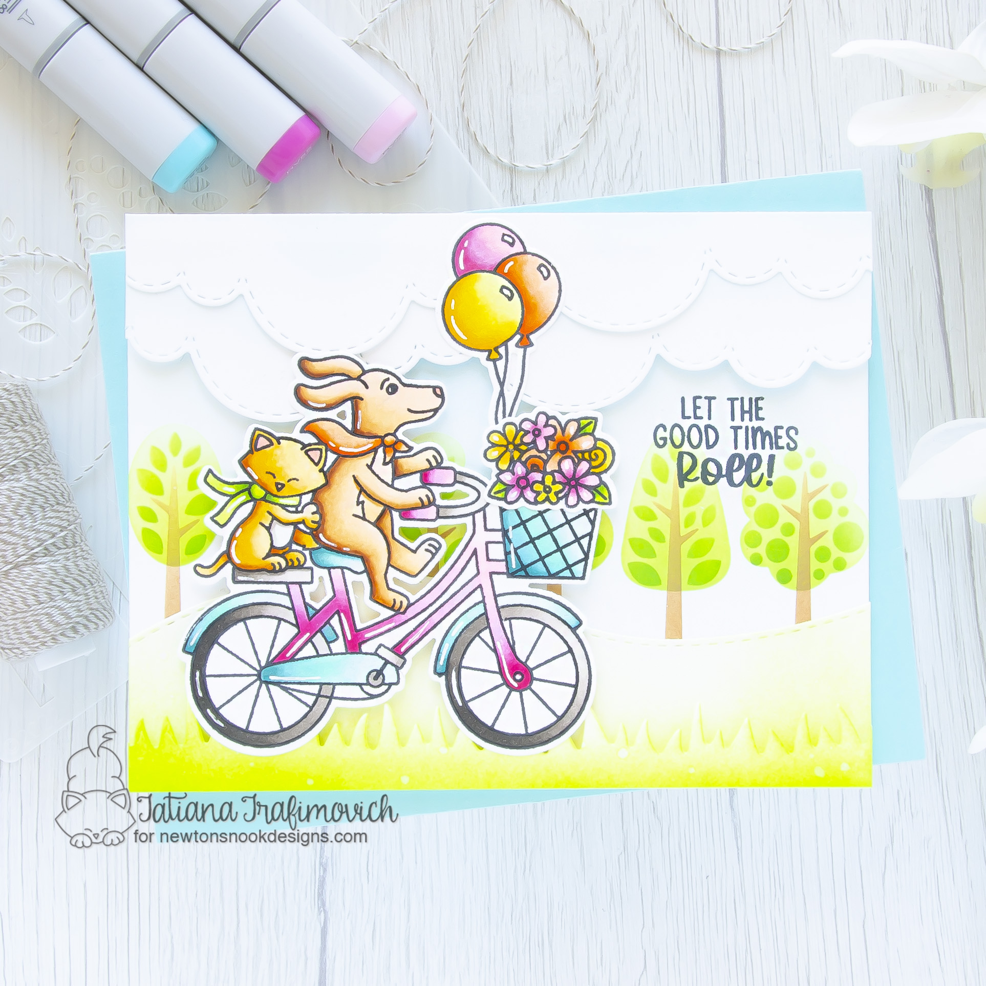 Let The Good Times Roll #handmade card by Tatiana Trafimovich #tatianacraftandart - Cycling Friends stamp set by Newton's Nook Designs #newtonsnook