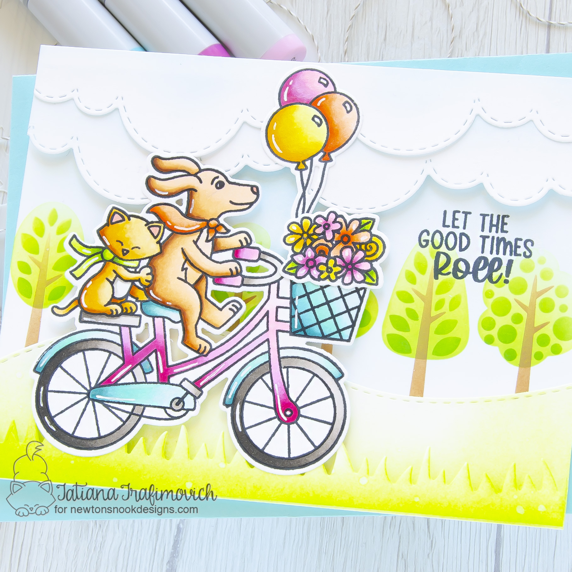 Let The Good Times Roll #handmade card by Tatiana Trafimovich #tatianacraftandart - Cycling Friends stamp set by Newton's Nook Designs #newtonsnook