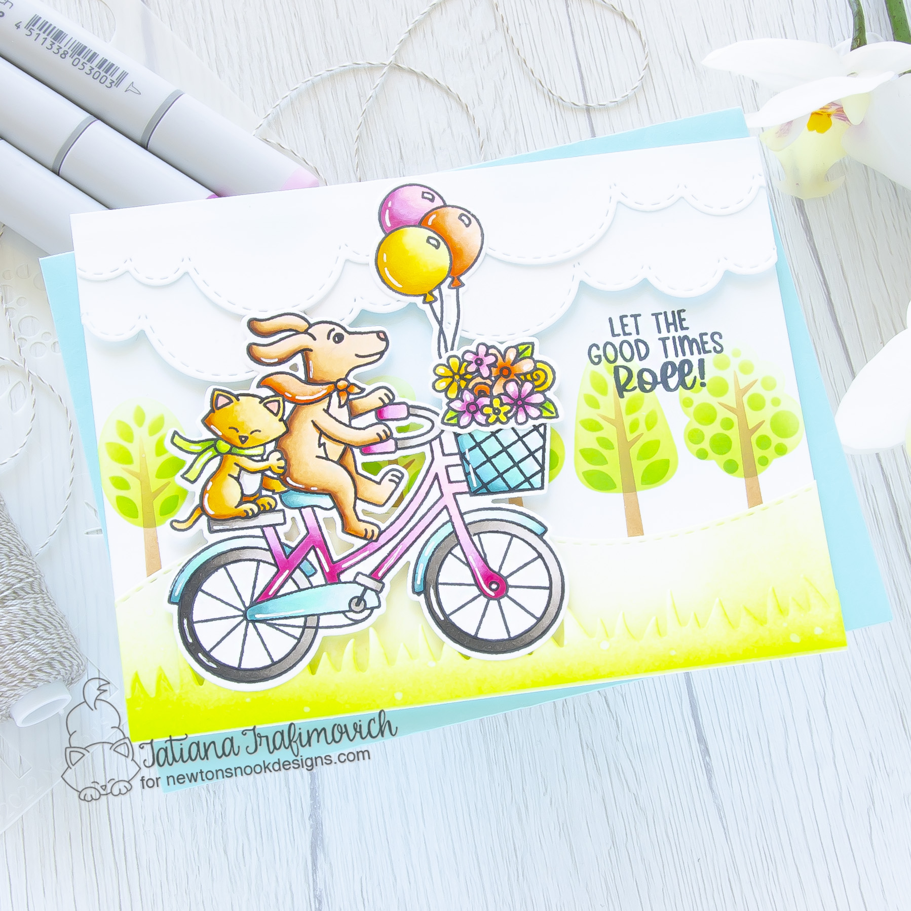 Let The Good Times Roll #handmade card by Tatiana Trafimovich #tatianacraftandart - Cycling Friends stamp set by Newton's Nook Designs #newtonsnook