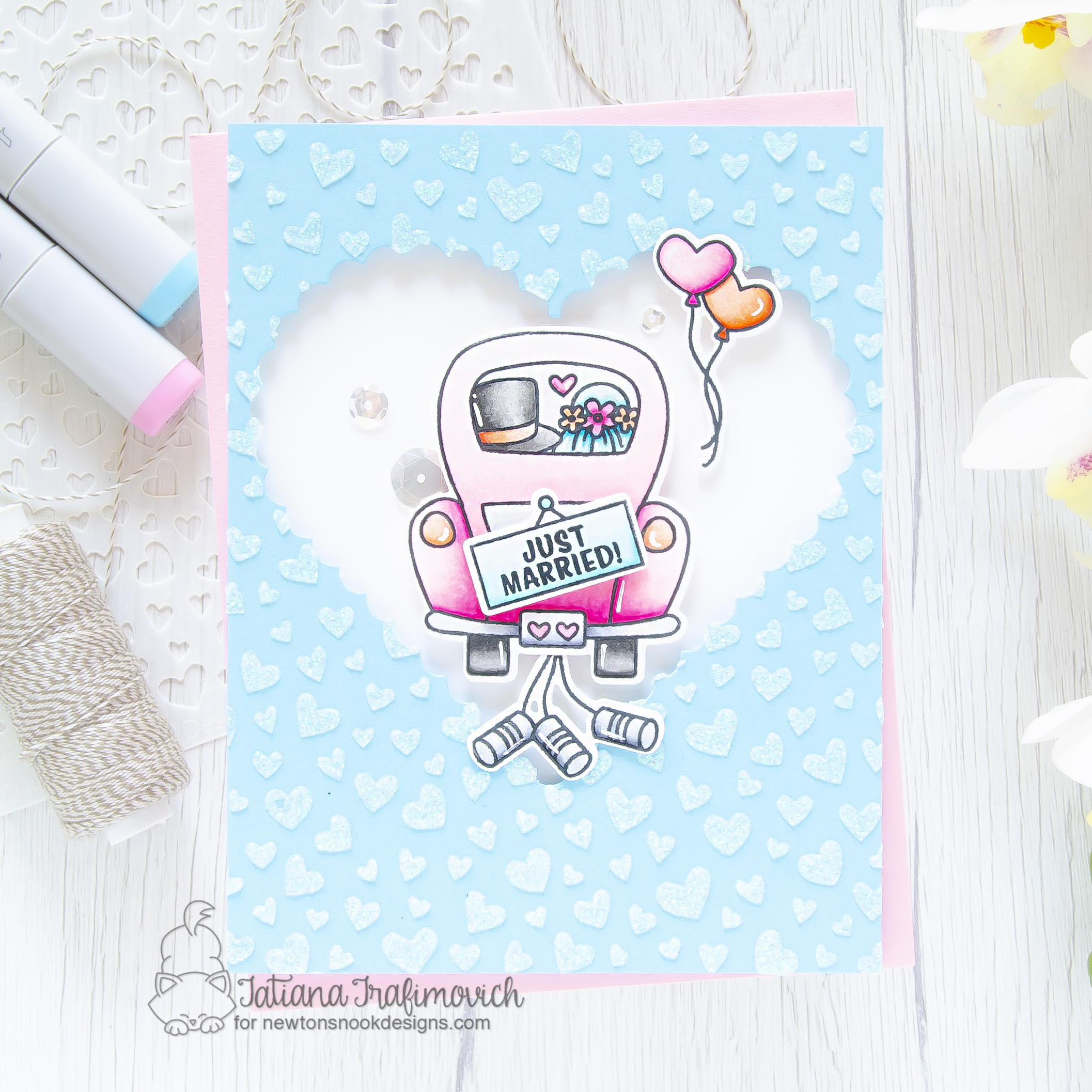 Just Married #handmade card by Tatiana Trafimovich #tatianacraftandart - Destination Love stamp set by Newton's Nook Designs #newtonsnook