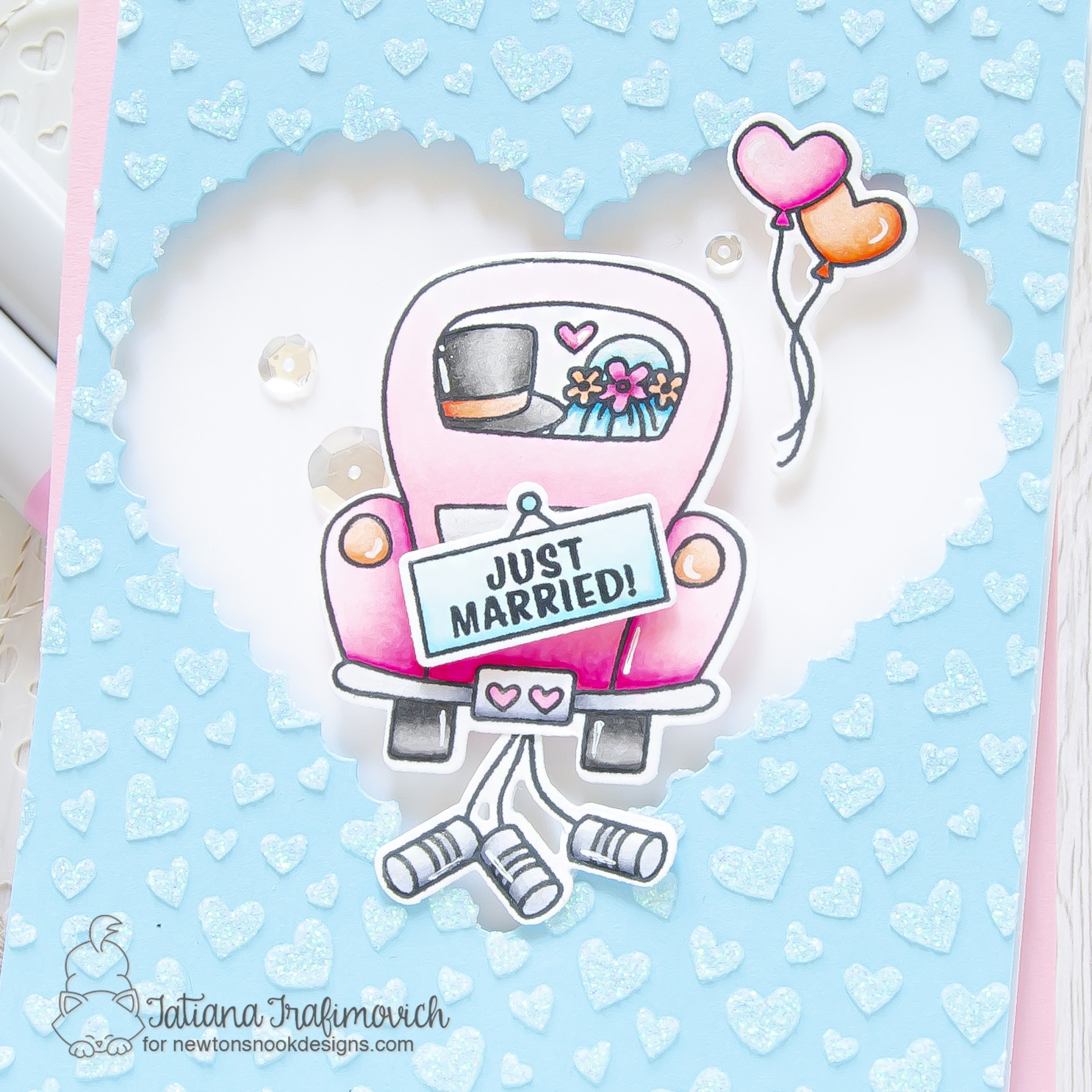 Just Married #handmade card by Tatiana Trafimovich #tatianacraftandart - Destination Love stamp set by Newton's Nook Designs #newtonsnook