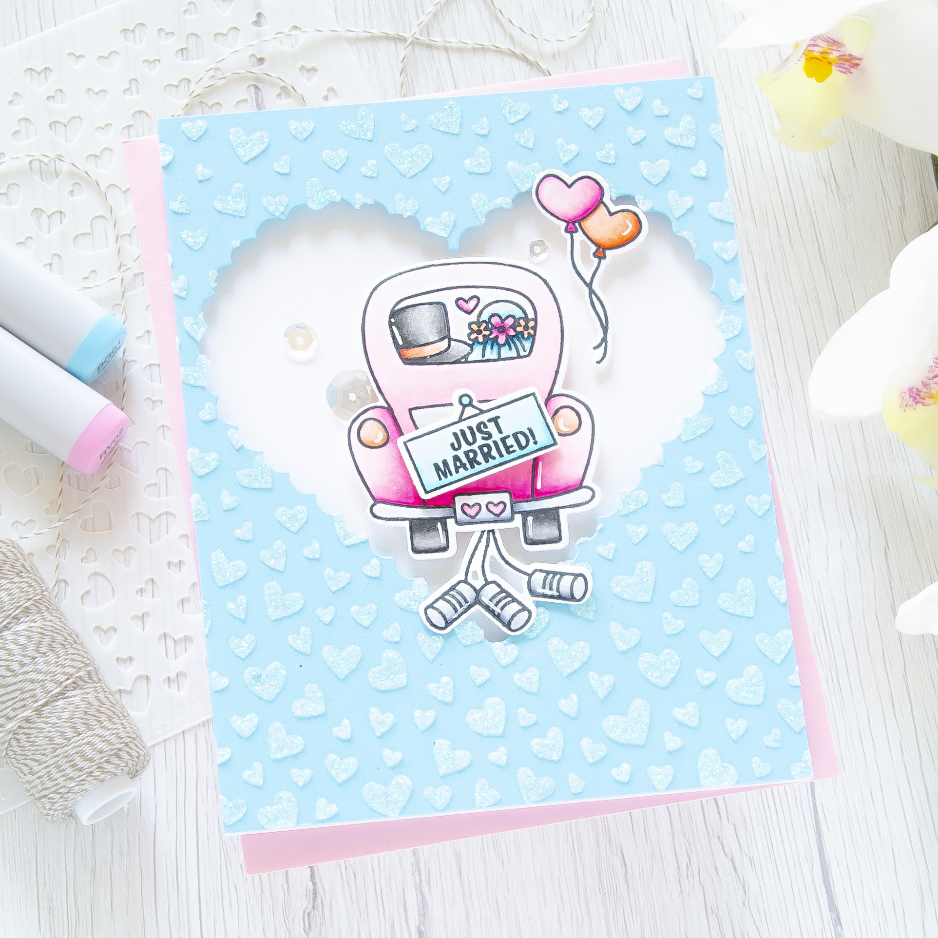 Just Married #handmade card by Tatiana Trafimovich #tatianacraftandart - Destination Love stamp set by Newton's Nook Designs #newtonsnook