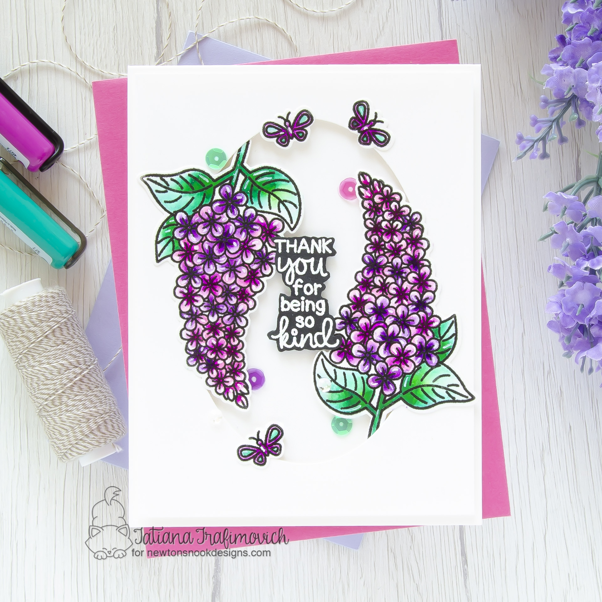 Thank You #handmade card by Tatiana Trafimovich #tatianacraftandart - Lilac stamp set by Newton's Nook Designs #newtonsnook