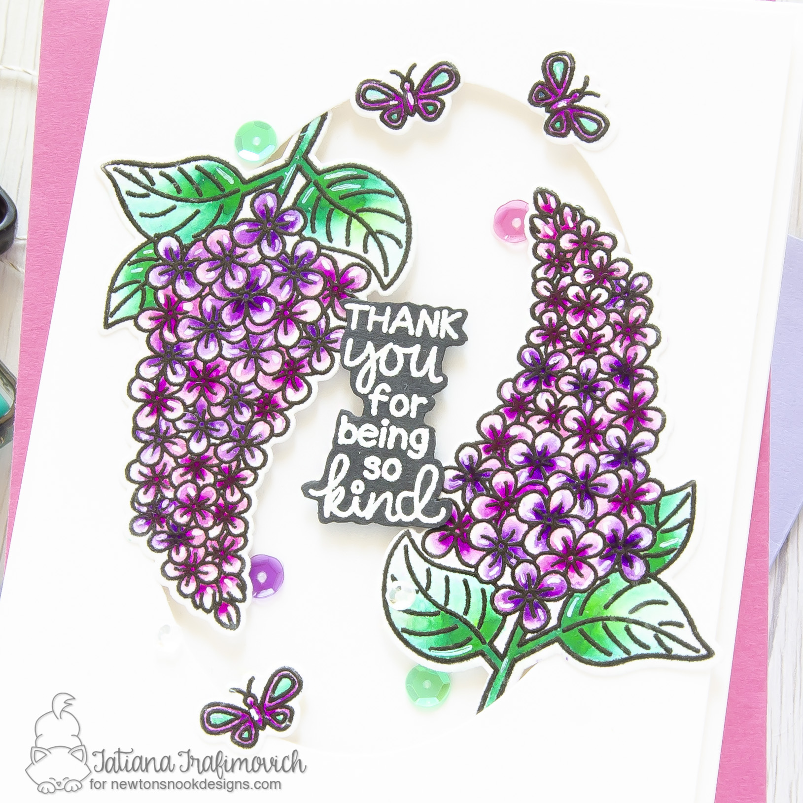 Thank You #handmade card by Tatiana Trafimovich #tatianacraftandart - Lilac stamp set by Newton's Nook Designs #newtonsnook