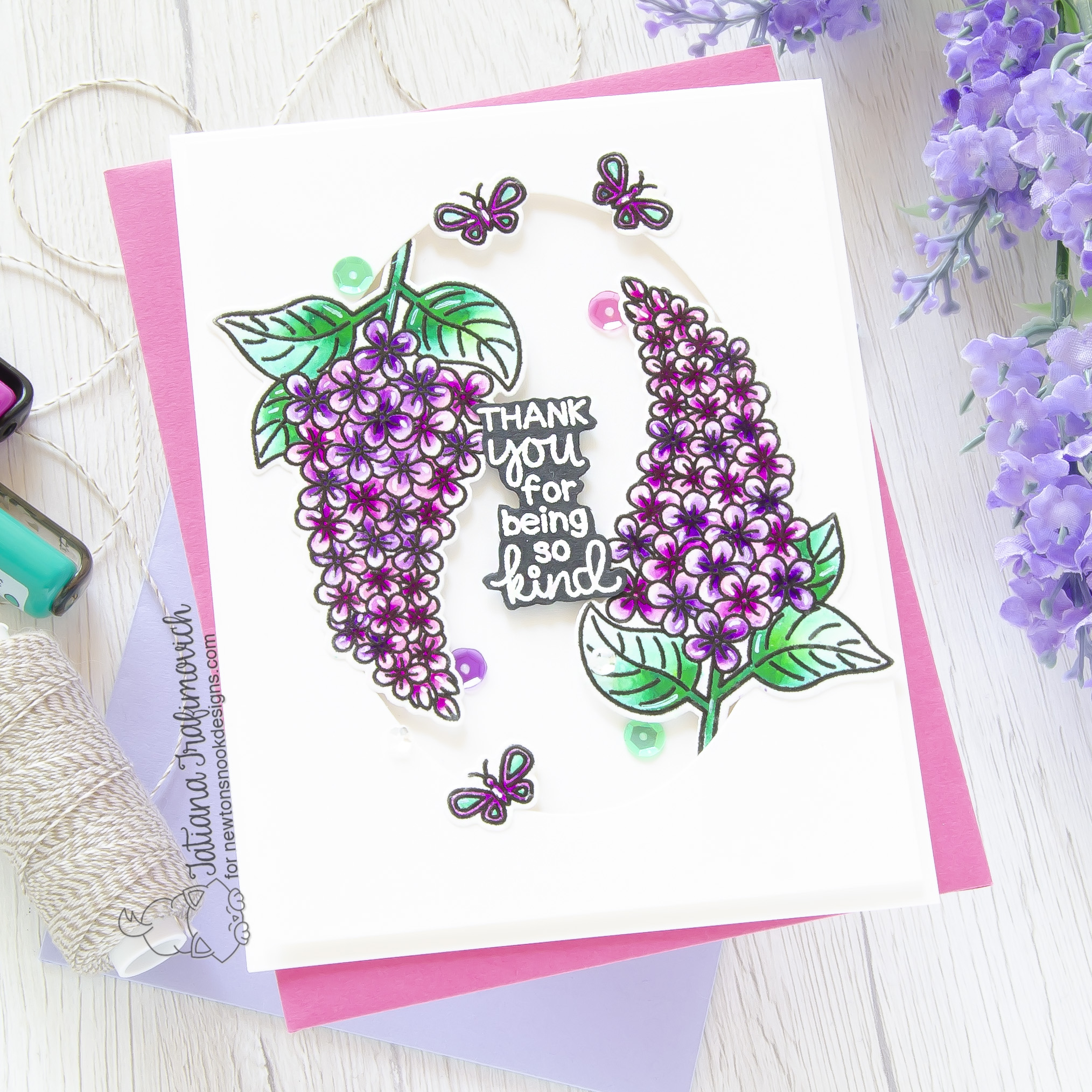 Thank You #handmade card by Tatiana Trafimovich #tatianacraftandart - Lilac stamp set by Newton's Nook Designs #newtonsnook