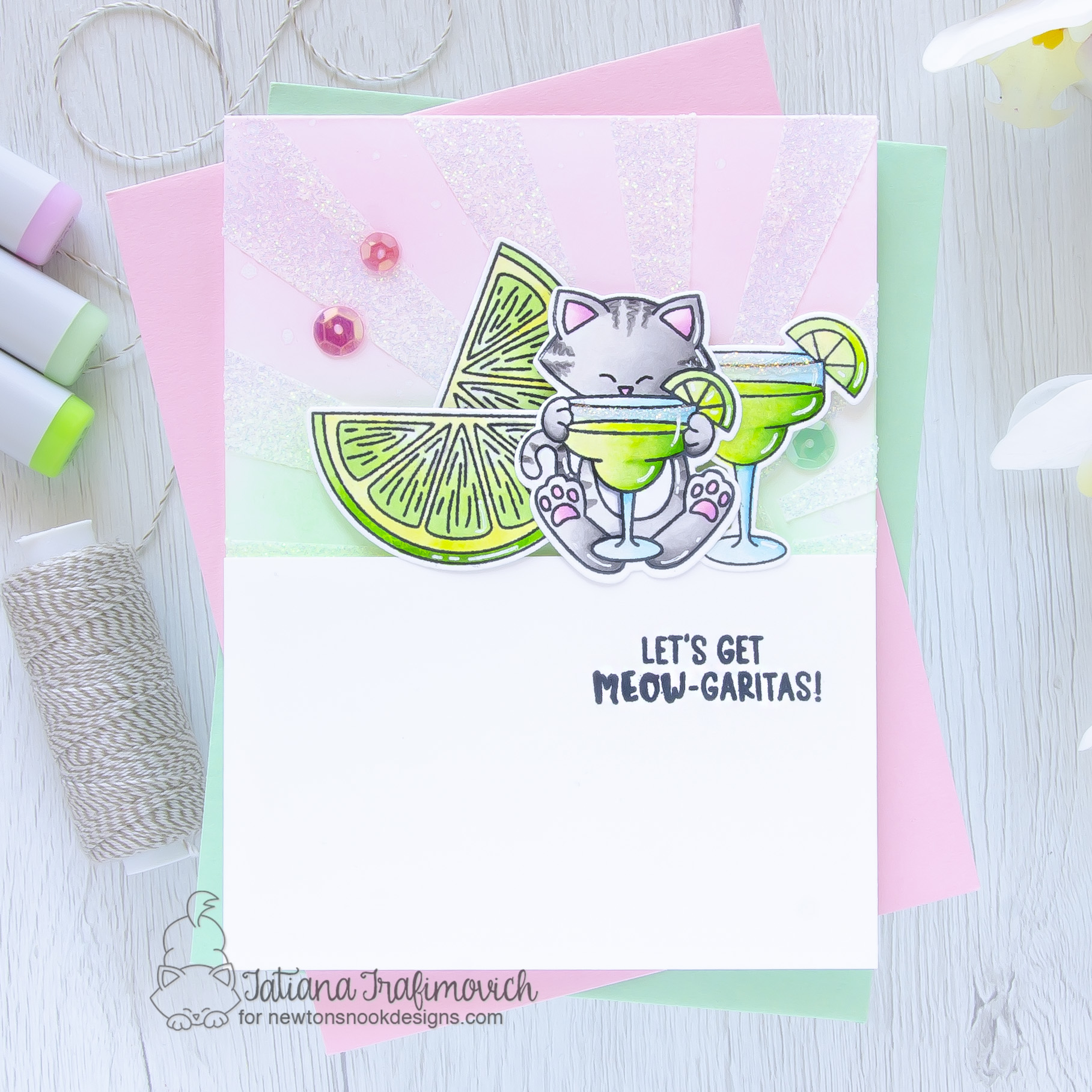 Let's Get MEOW-garitas! #handmade card by Tatiana Trafimovich #tatianacraftandart - Newton Loves Tacos stamp set by Newton's Nook Designs #newtonsnook