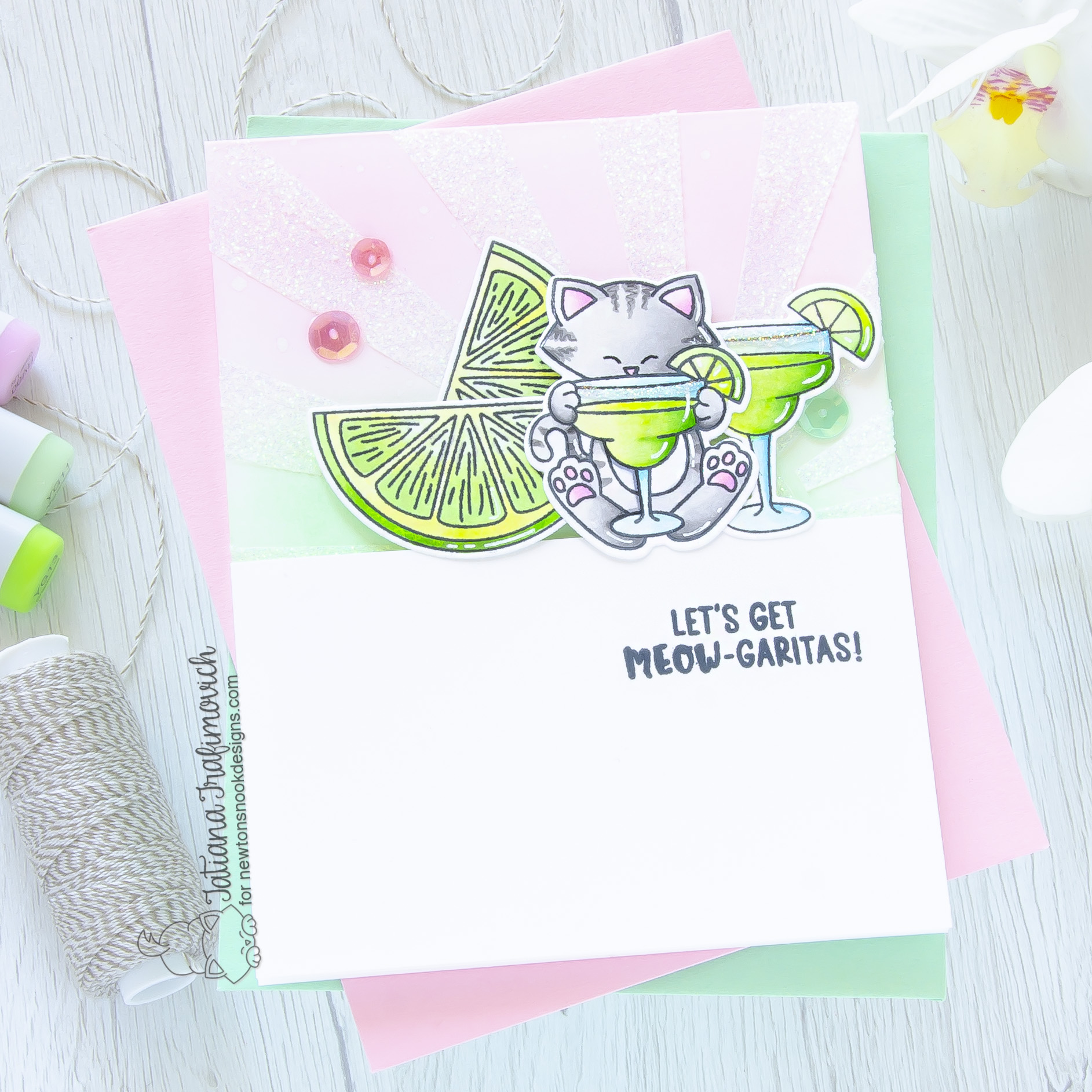 Let's Get MEOW-garitas! #handmade card by Tatiana Trafimovich #tatianacraftandart - Newton Loves Tacos stamp set by Newton's Nook Designs #newtonsnook