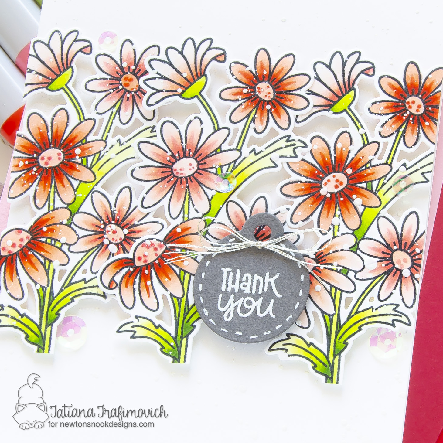 Thank You #handmade card by Tatiana Trafimovich #tatianacraftandart - stamps, dies and stencil by Newton's Nook Designs #newtonsnook