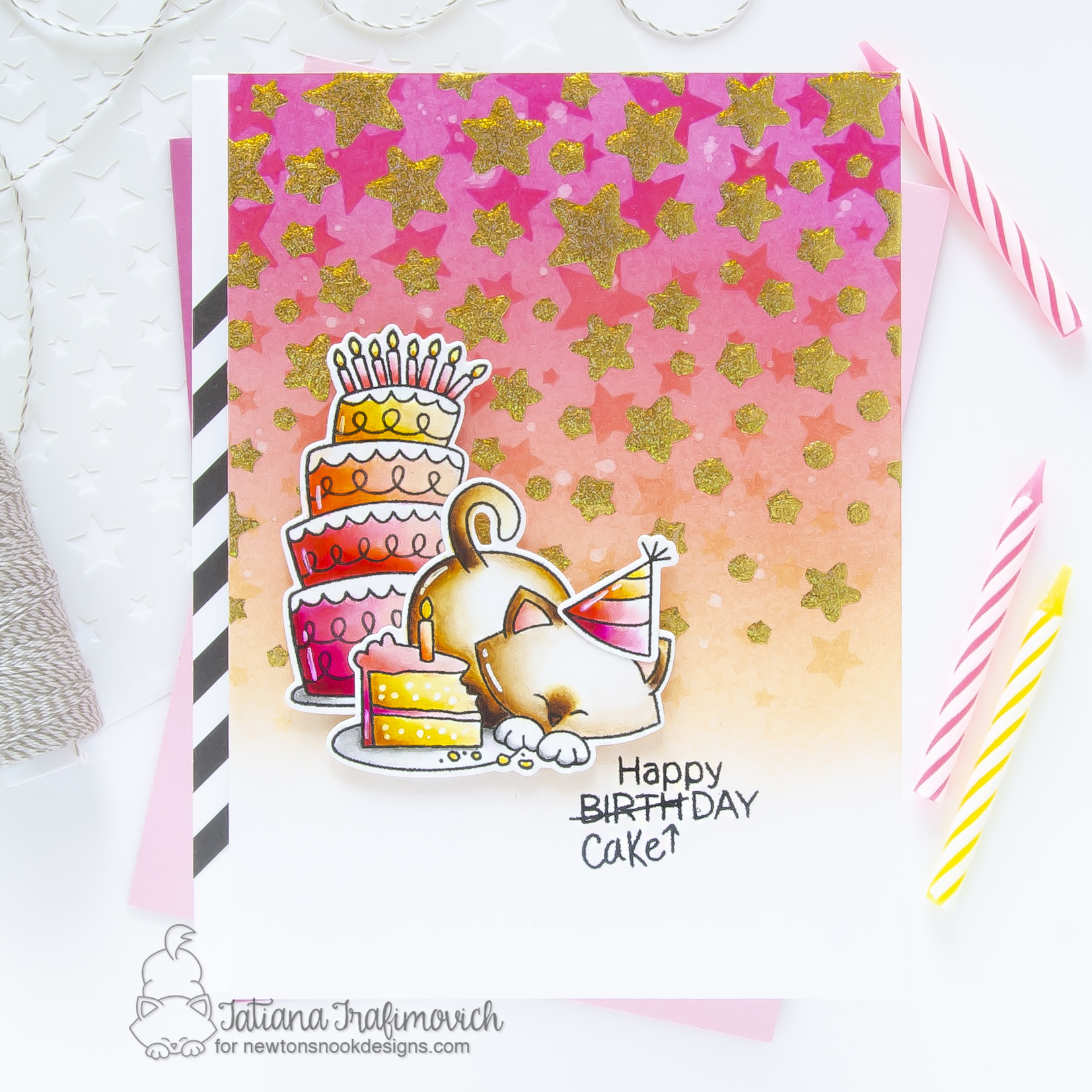 Happy Cake Day #handmade card by Tatiana Trafimovich #tatianacraftandart - stamps, dies and stencil by Newton's Nook Designs #newtonsnook