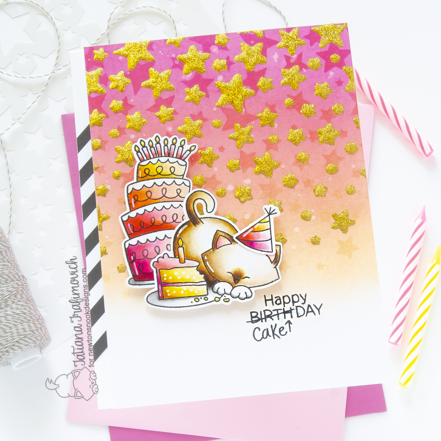 Happy Cake Day #handmade card by Tatiana Trafimovich #tatianacraftandart - stamps, dies and stencil by Newton's Nook Designs #newtonsnook