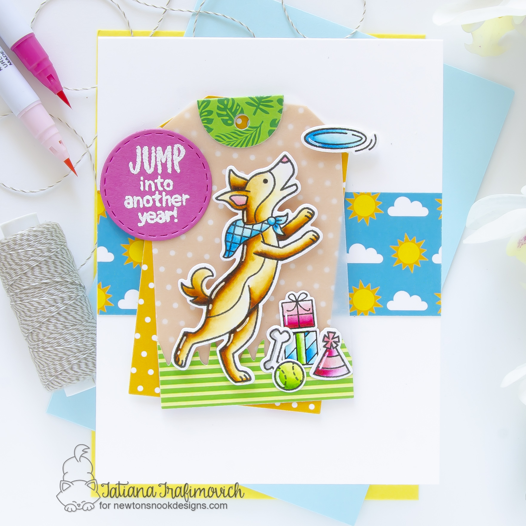 Jump Into Another Year! #handmade card by Tatiana Trafimovich #tatianacraftandart - Dog Park stamp set by Newton's Nook Designs #newtonsnook