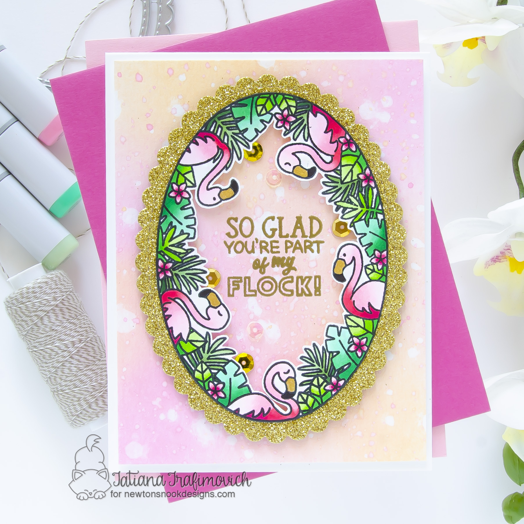 So Glad You're Part of My Flock #handmade card by Tatiana Trafimovich #tatianacraftandart - Flamingo Oval stamp set by Newton's Nook Designs #newtonsnook