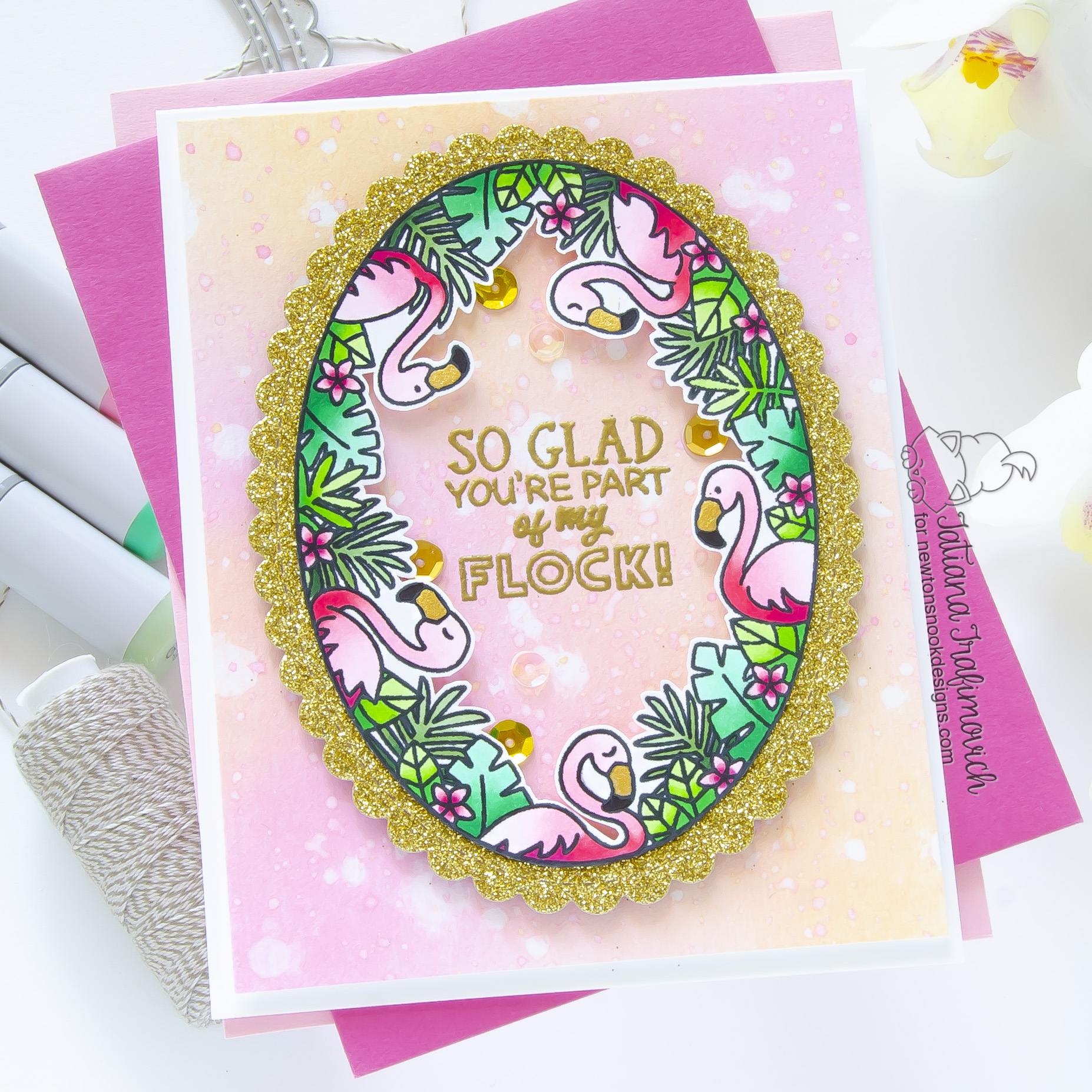 So Glad You're Part of My Flock #handmade card by Tatiana Trafimovich #tatianacraftandart - Flamingo Oval stamp set by Newton's Nook Designs #newtonsnook