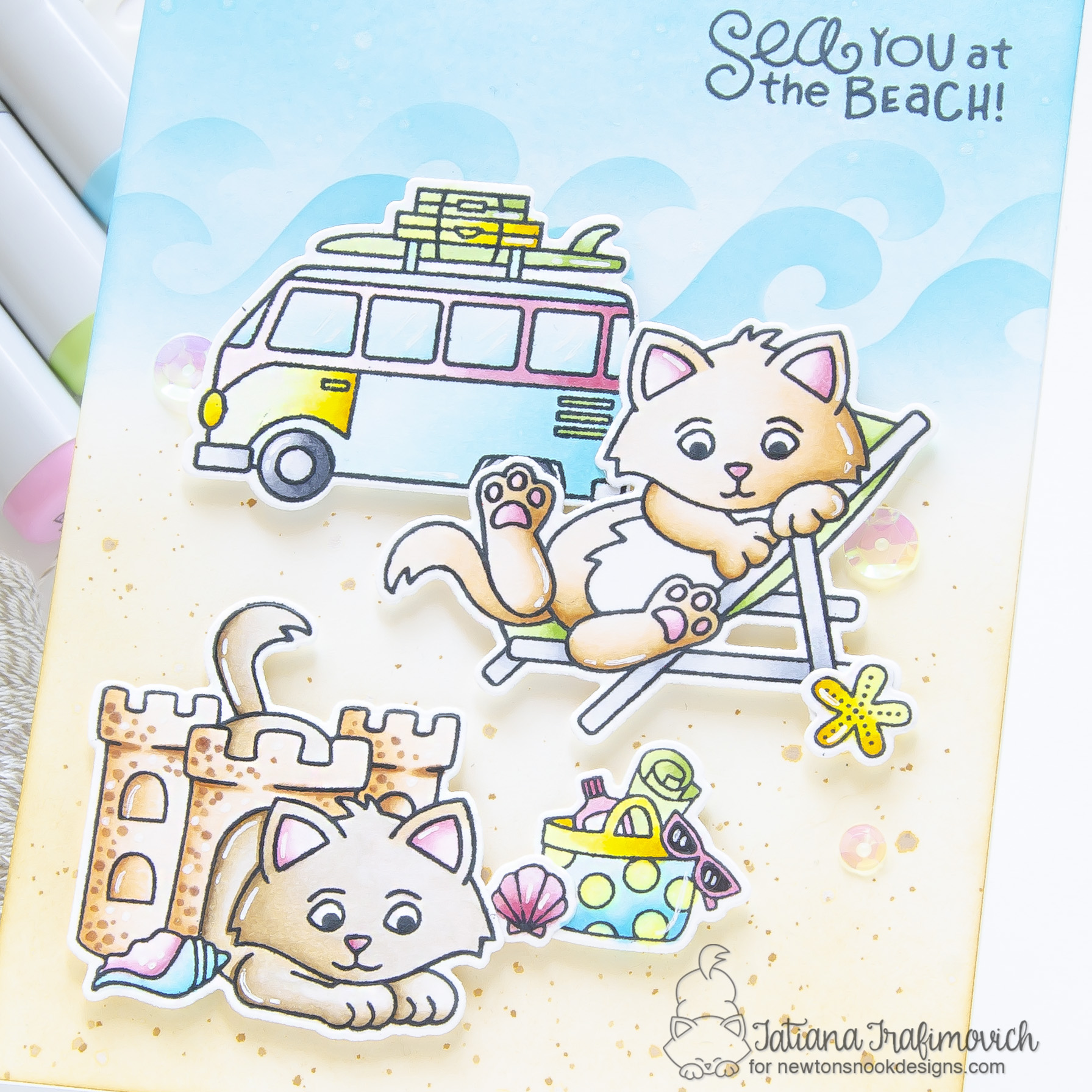 SEA You At The Beach! #handmade card by Tatiana Trafimovich #tatianacraftandart - Beach Kitten stamp set by Newton's Nook Designs #newtonsnook