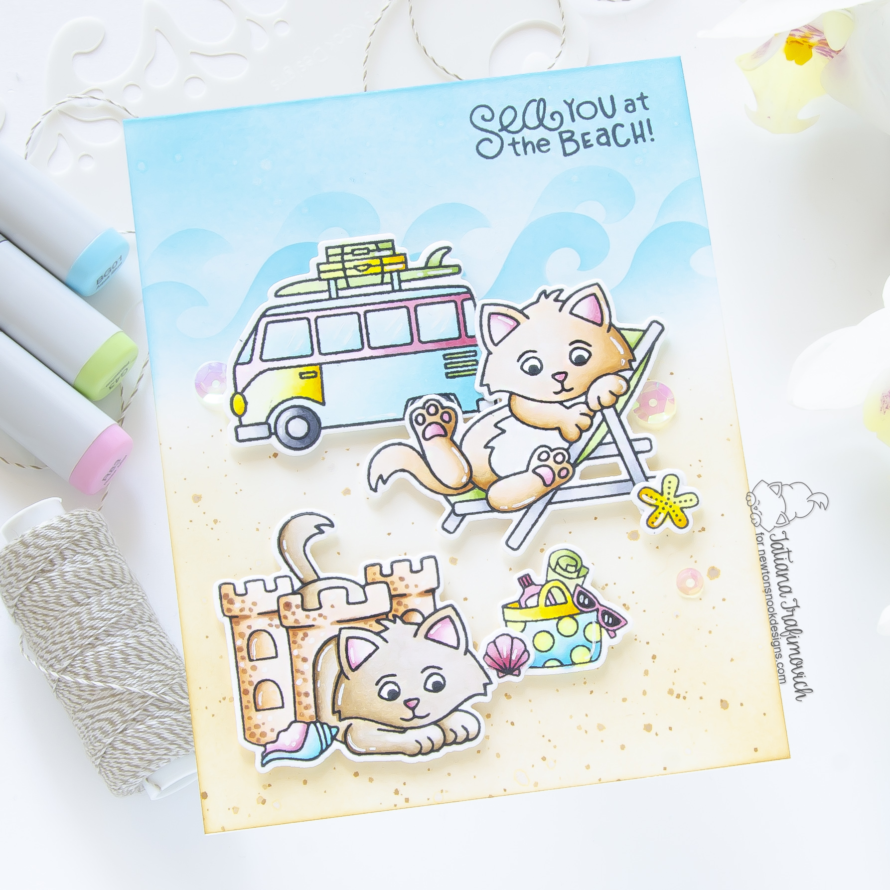 SEA You At The Beach! #handmade card by Tatiana Trafimovich #tatianacraftandart - Beach Kitten stamp set by Newton's Nook Designs #newtonsnook