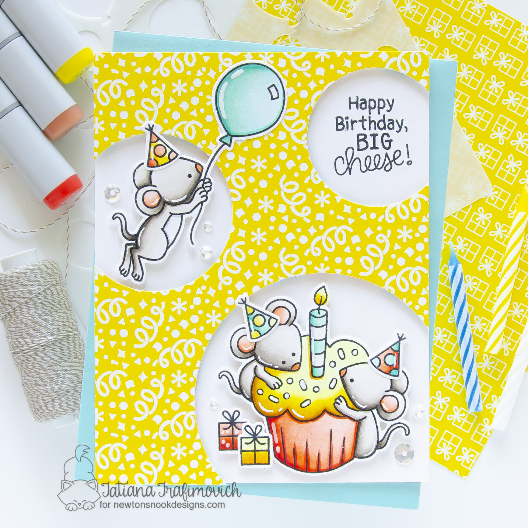 Happy Birthday, Big Cheese! #handmade card by Tatiana Trafimovich #tatianacraftandart - Birthday Mice stamp set by Newton's Nook Designs #newtonsnook