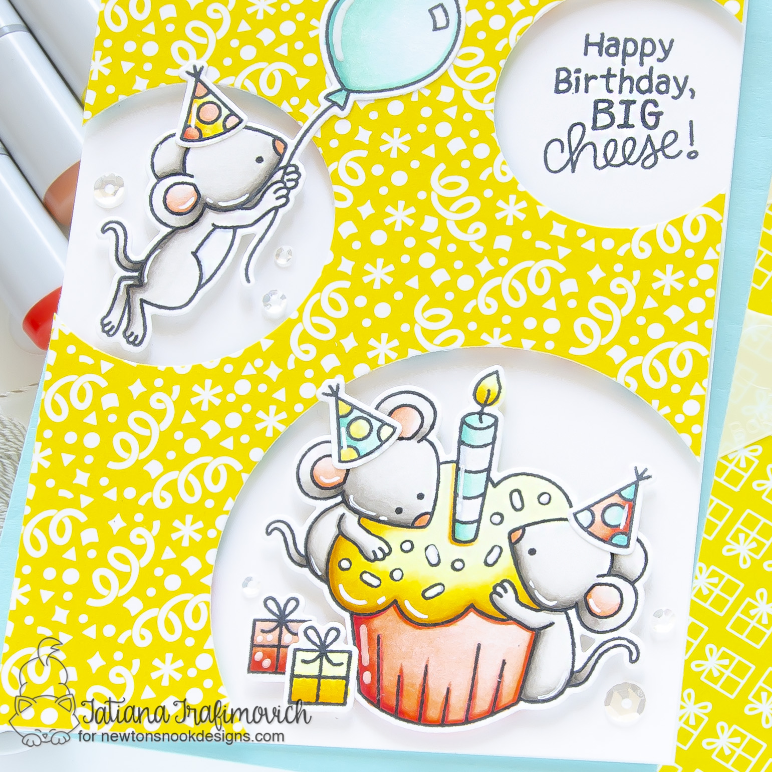 Happy Birthday, Big Cheese! #handmade card by Tatiana Trafimovich #tatianacraftandart - Birthday Mice stamp set by Newton's Nook Designs #newtonsnook