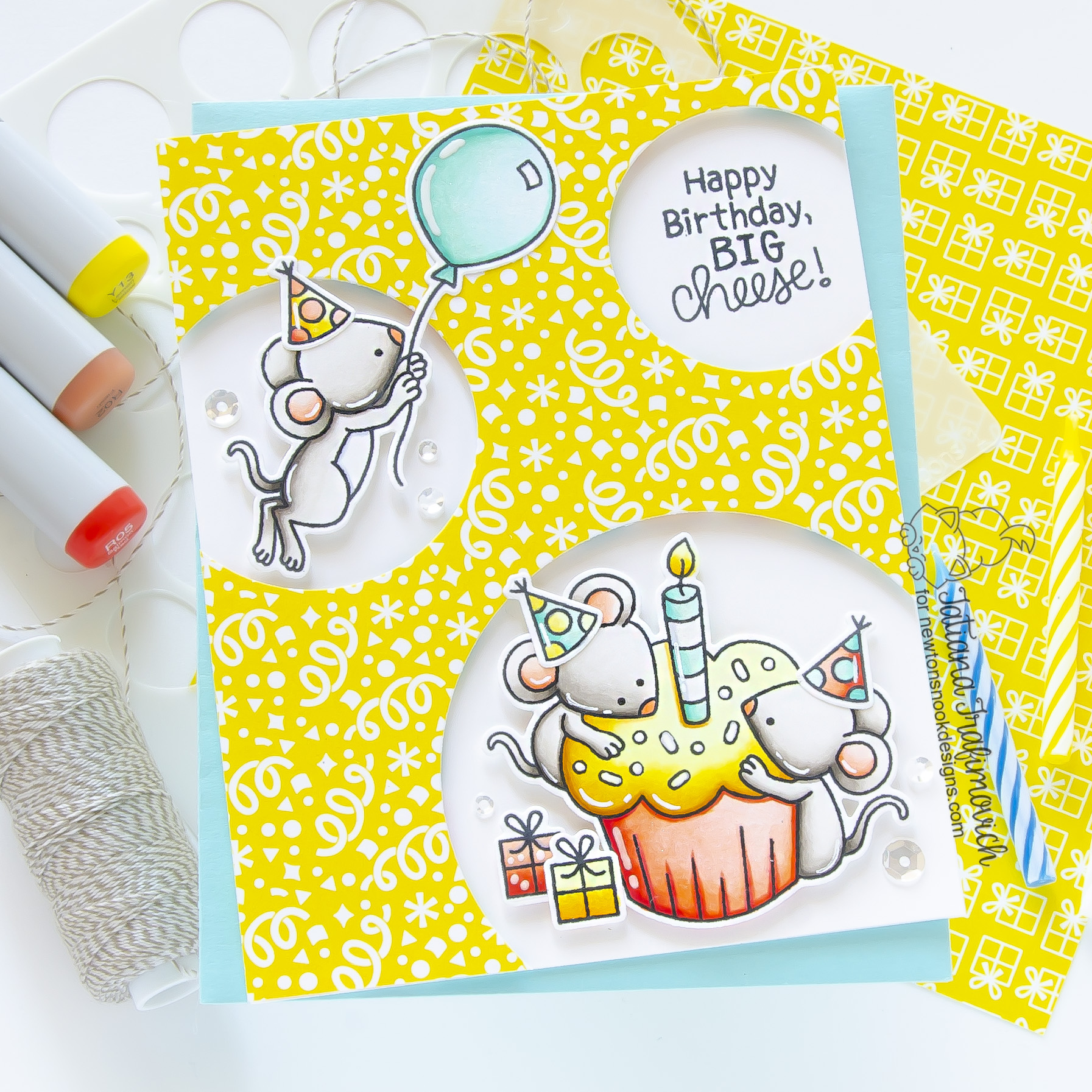 Happy Birthday, Big Cheese! #handmade card by Tatiana Trafimovich #tatianacraftandart - Birthday Mice stamp set by Newton's Nook Designs #newtonsnook