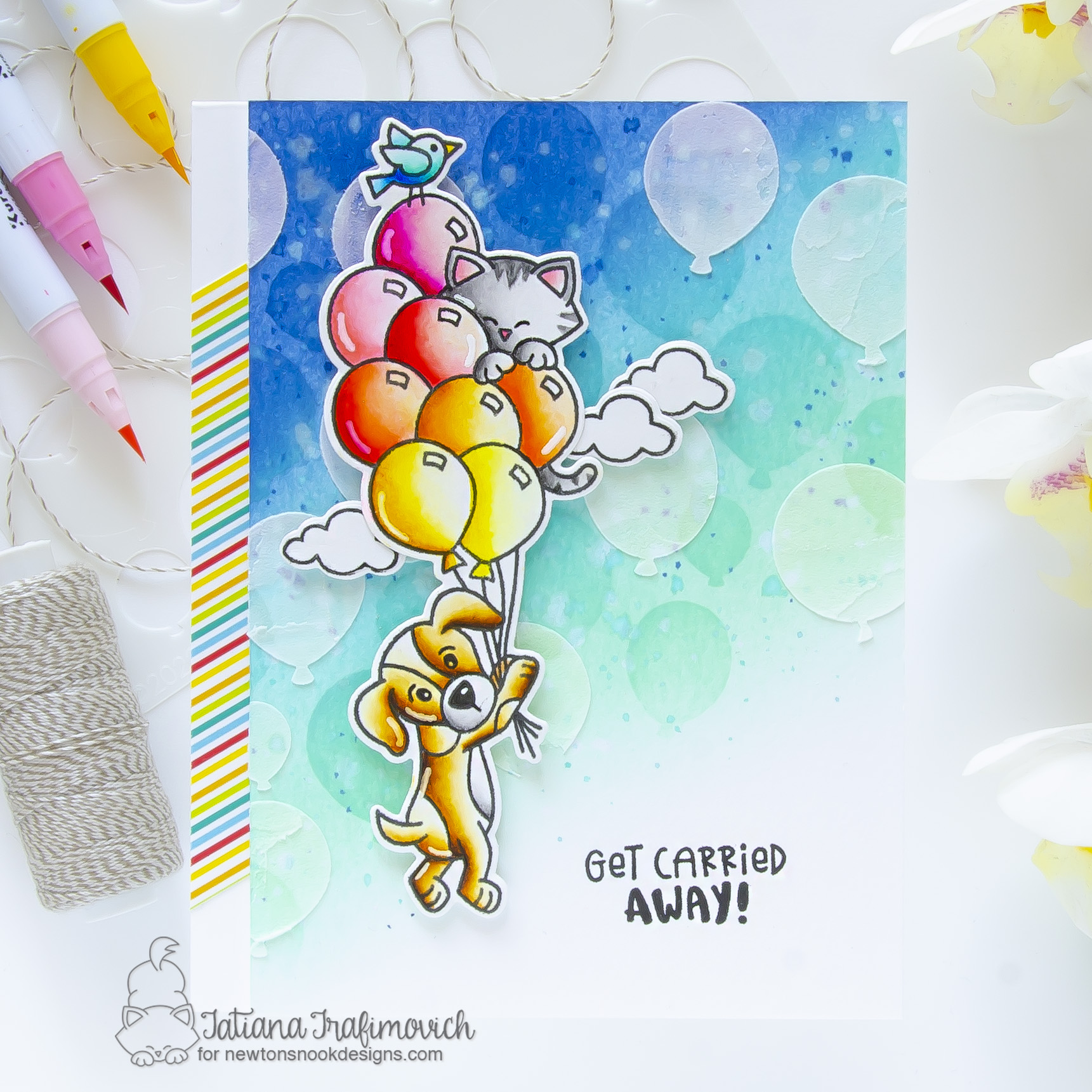 Get Carried Away #handmade card by Tatiana Trafimovich #tatianagraphicdesign #tatianacraftandart - Sky High Celebrations stamp set by Newton's Nook Designs #newtonsnook