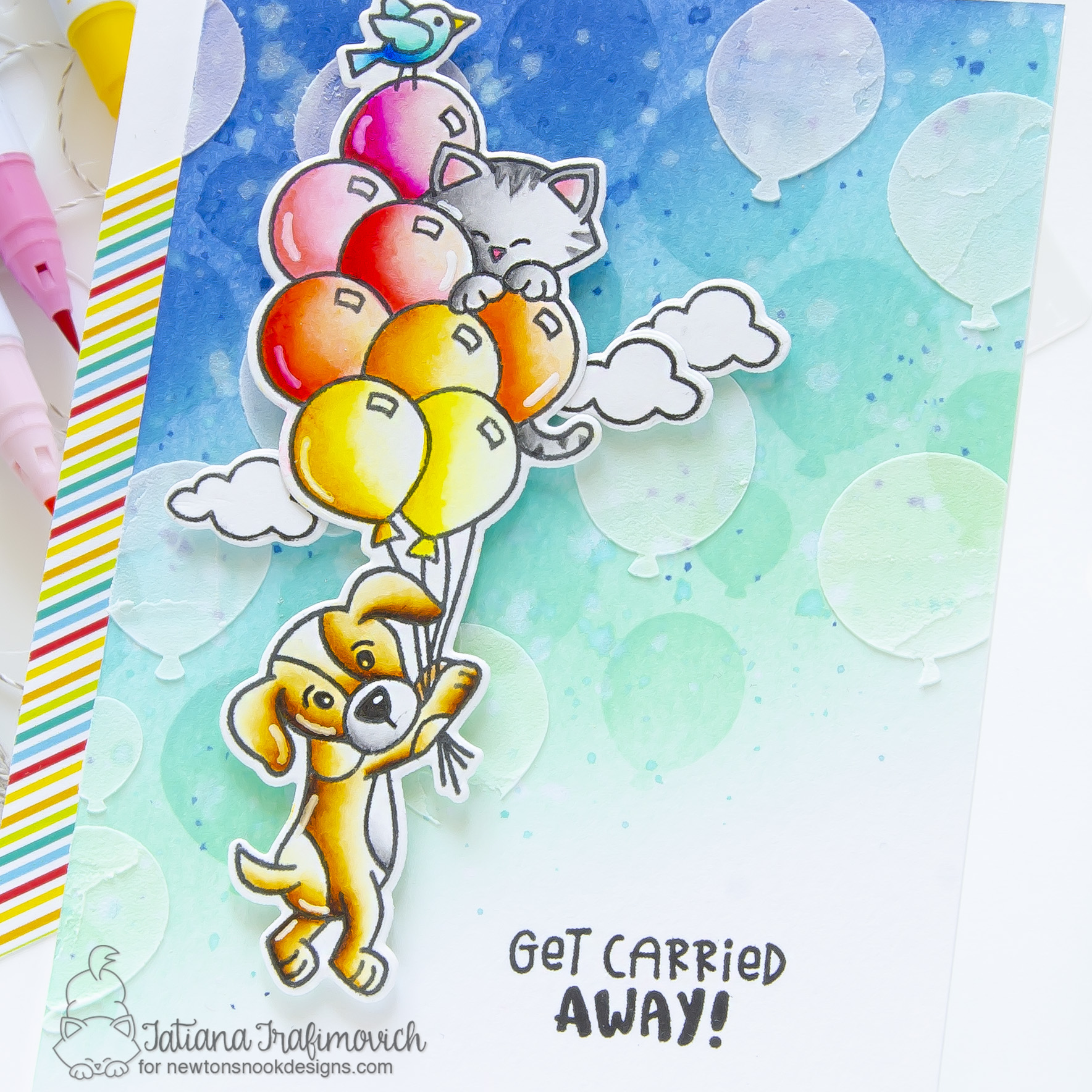 Get Carried Away #handmade card by Tatiana Trafimovich #tatianagraphicdesign #tatianacraftandart - Sky High Celebrations stamp set by Newton's Nook Designs #newtonsnook