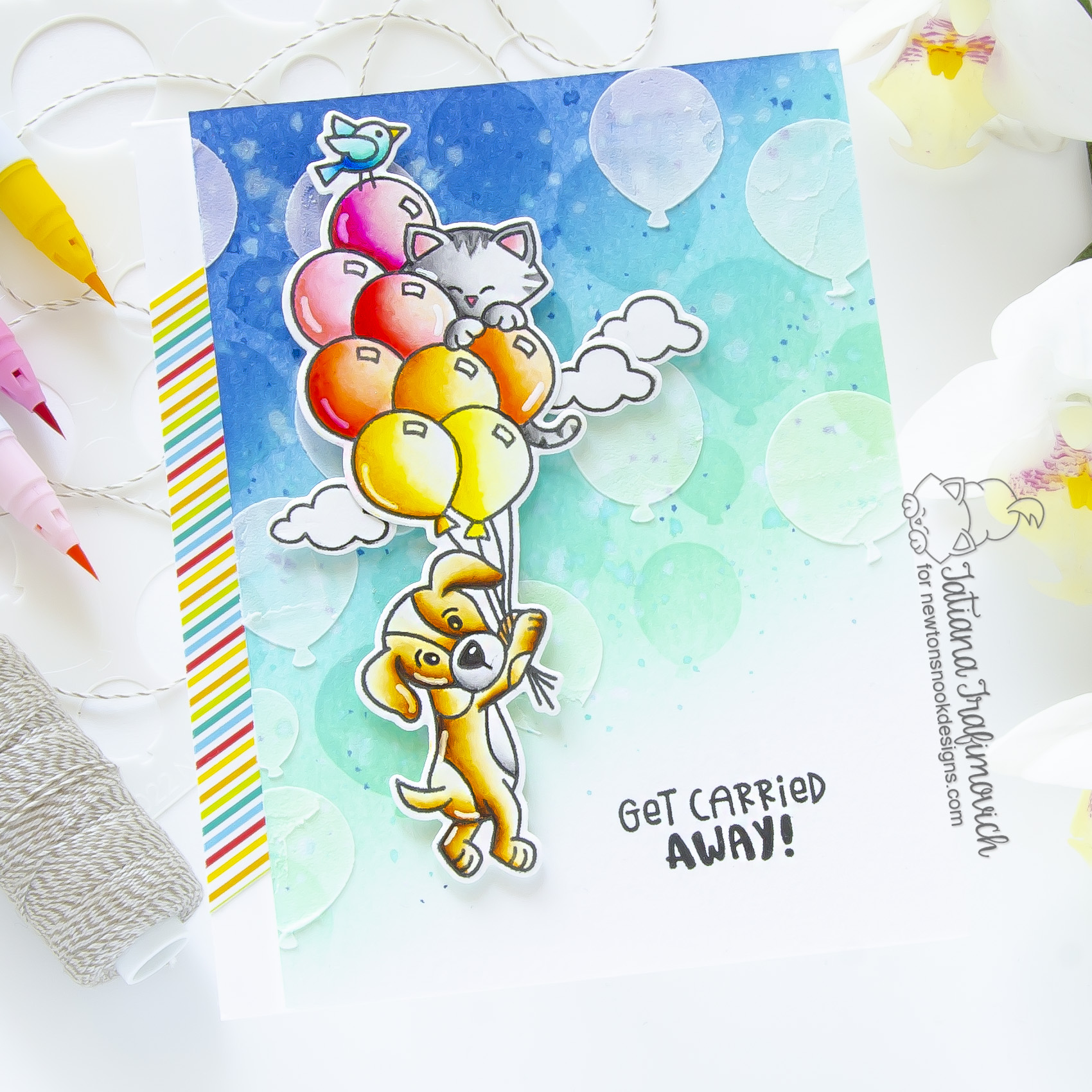 Get Carried Away #handmade card by Tatiana Trafimovich #tatianagraphicdesign #tatianacraftandart - Sky High Celebrations stamp set by Newton's Nook Designs #newtonsnook